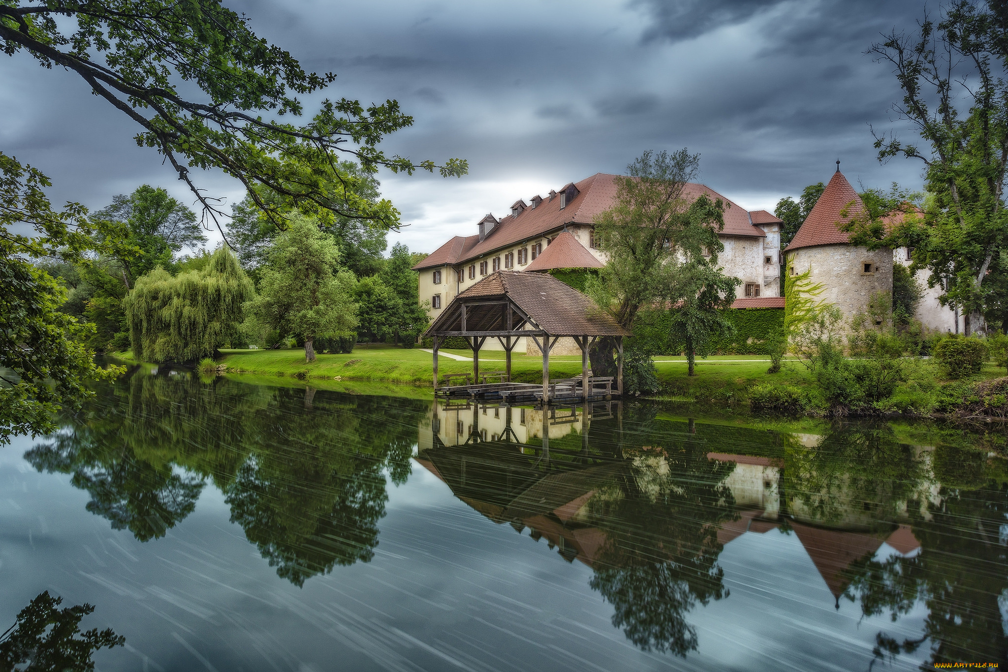 города, -, пейзажи, река, лес