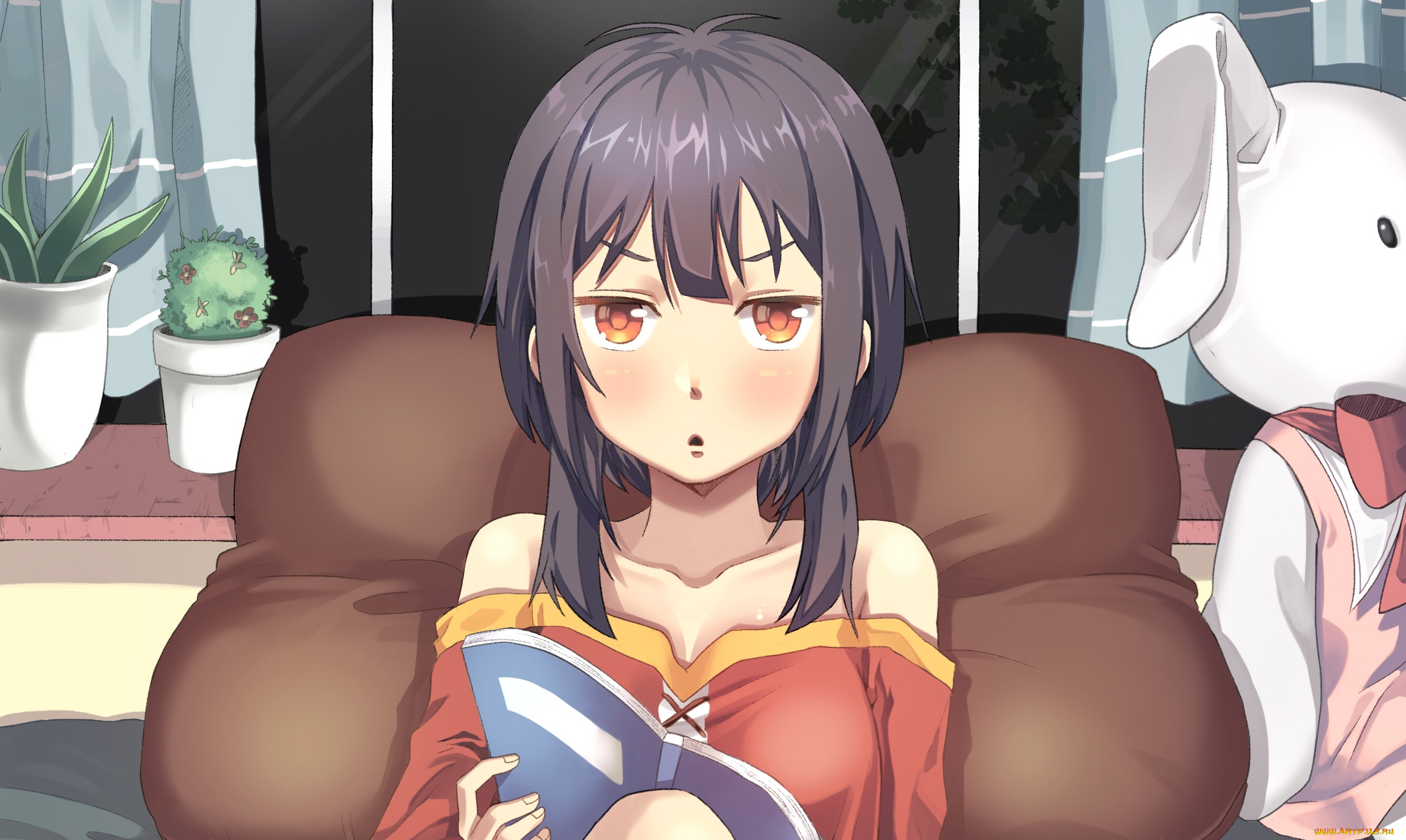 аниме, kono, subarashii, sekai, ni, shukufuku, wo, девушка, взгляд, фон