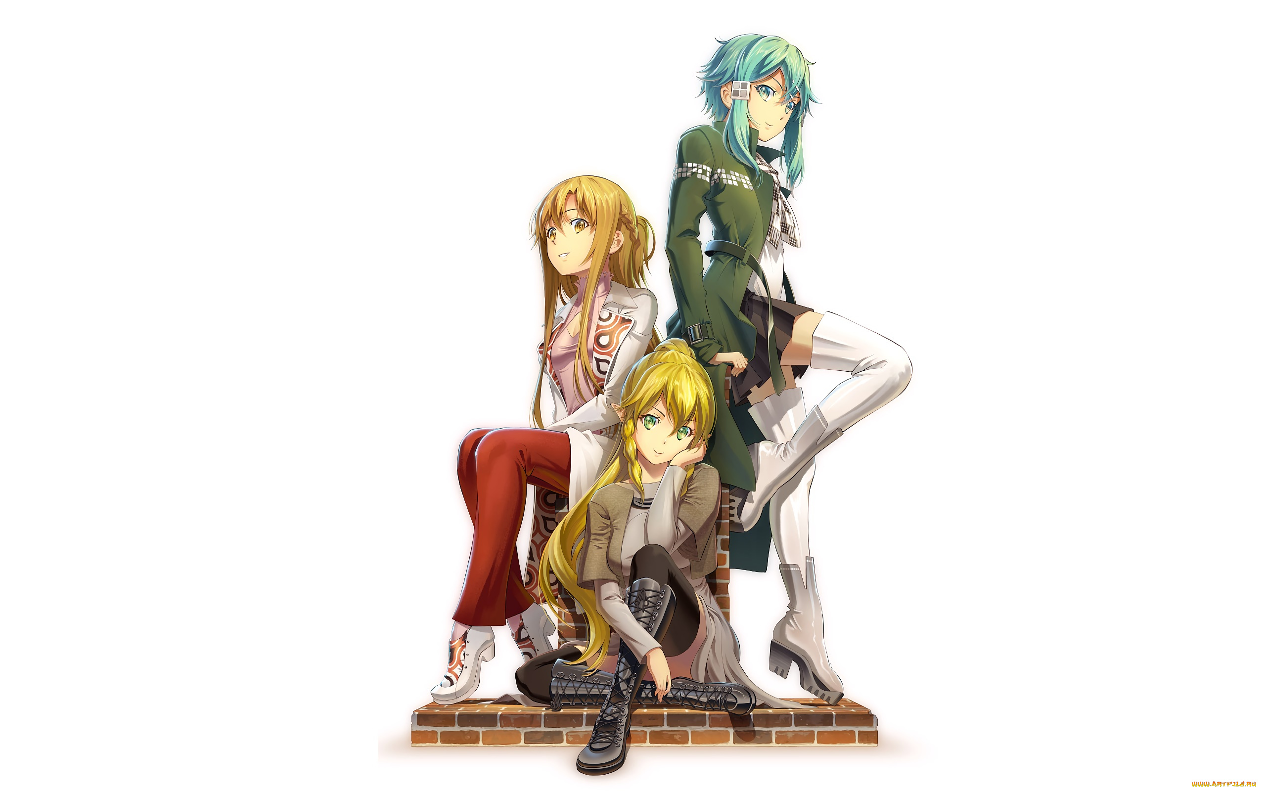 аниме, sword, art, online, девушки, взгляд, фон