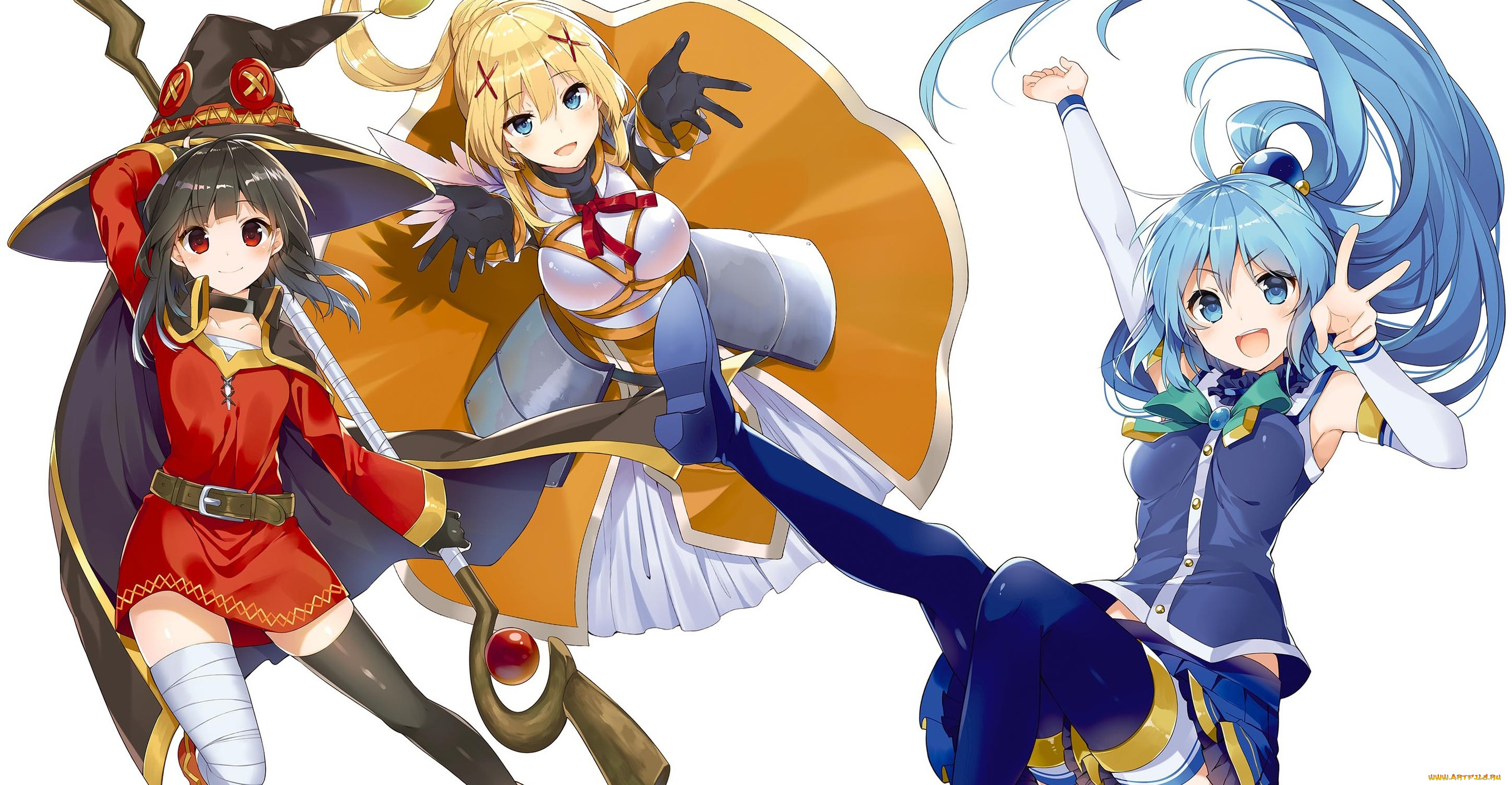 аниме, kono, subarashii, sekai, ni, shukufuku, wo, девушки, взгляд, фон