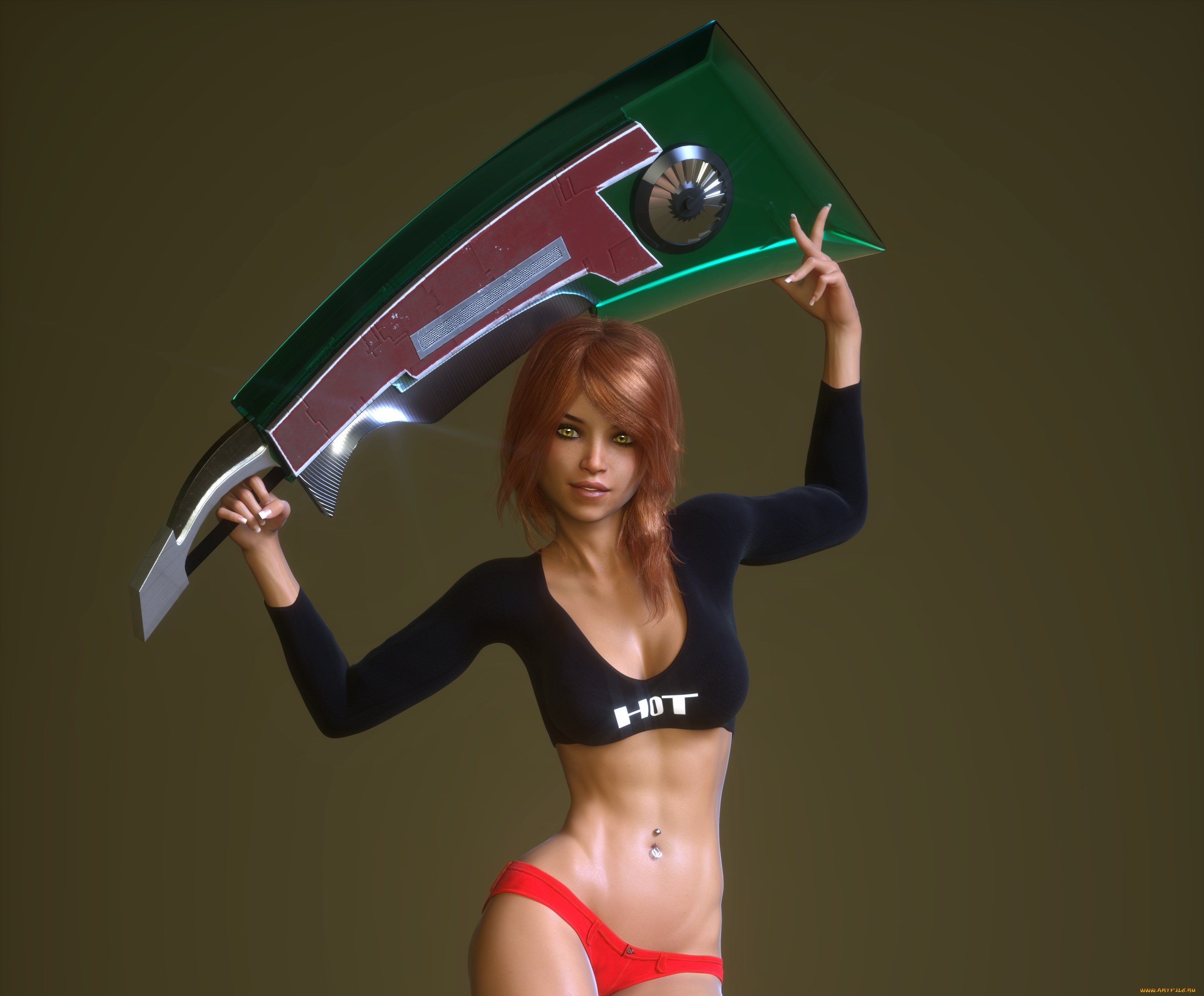 3д, графика, фантазия, , fantasy, взгляд, оружие, фон, девушка