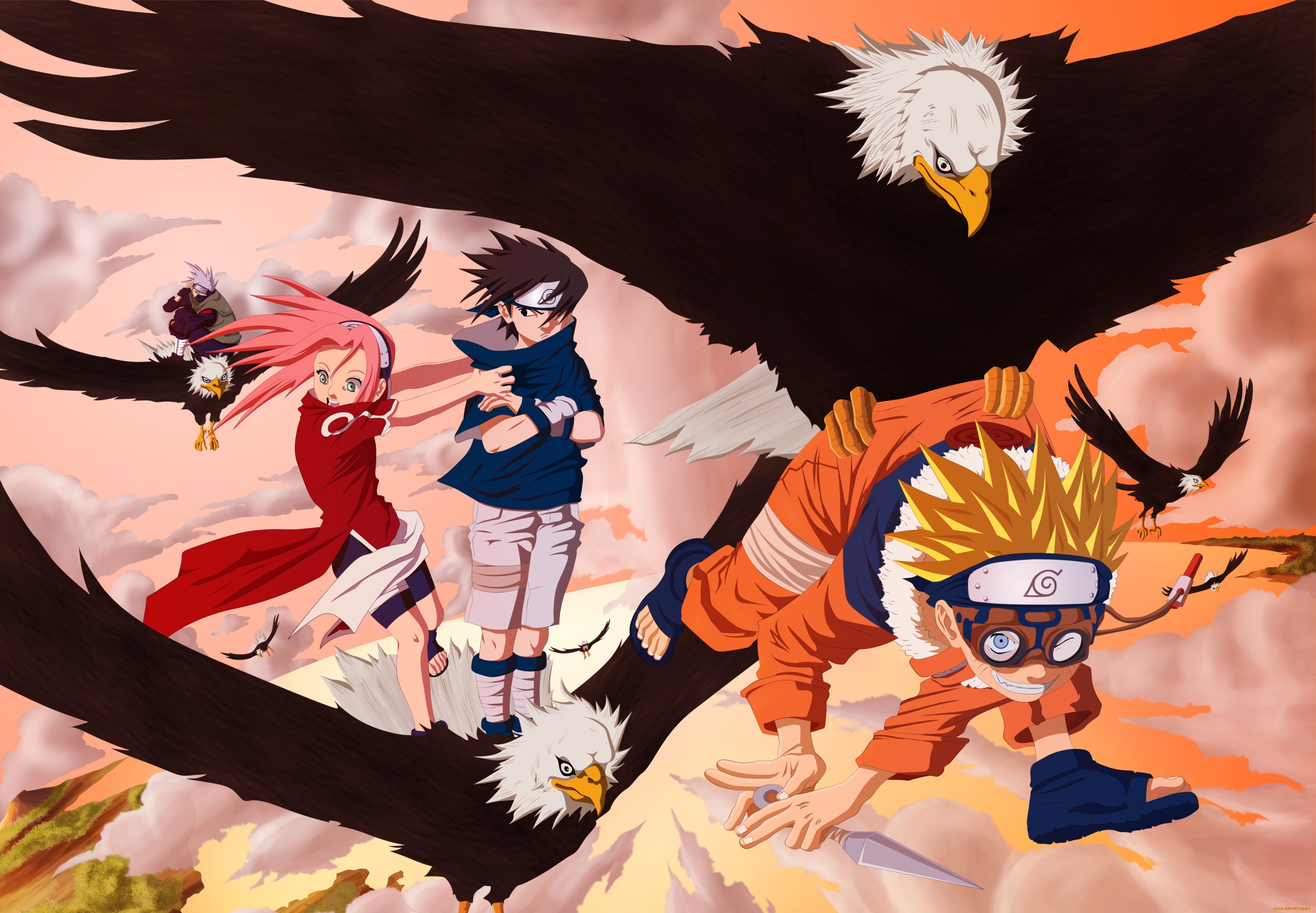 аниме, naruto, konoha, hitaiate, eagle, uzumaki, uchiha, sasuke, kunoichi, hiouri-nin, shinobi, ninja, kayo1996, team, 7, hatake, kakashi, haruno, sakura, taka, anime, shippuden
