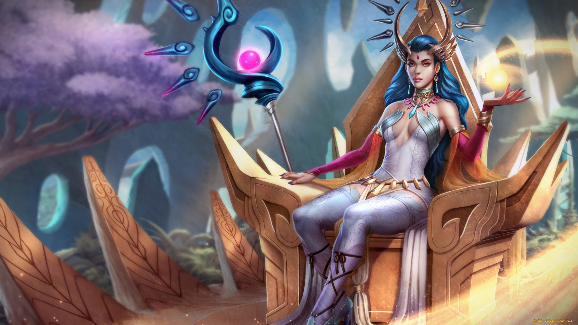 видео, игры, smite, посох, девушка, трон