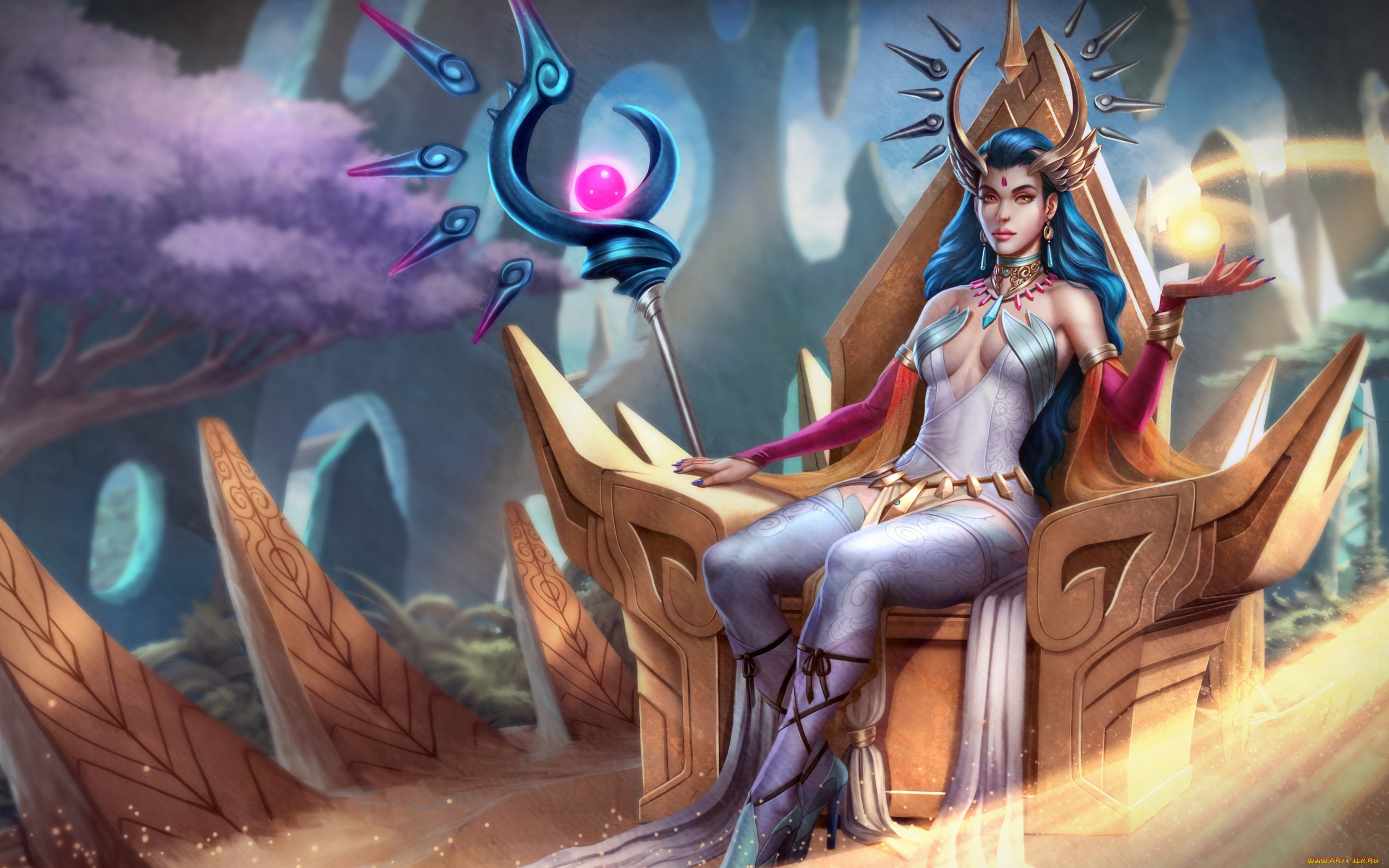 видео, игры, smite, посох, девушка, трон