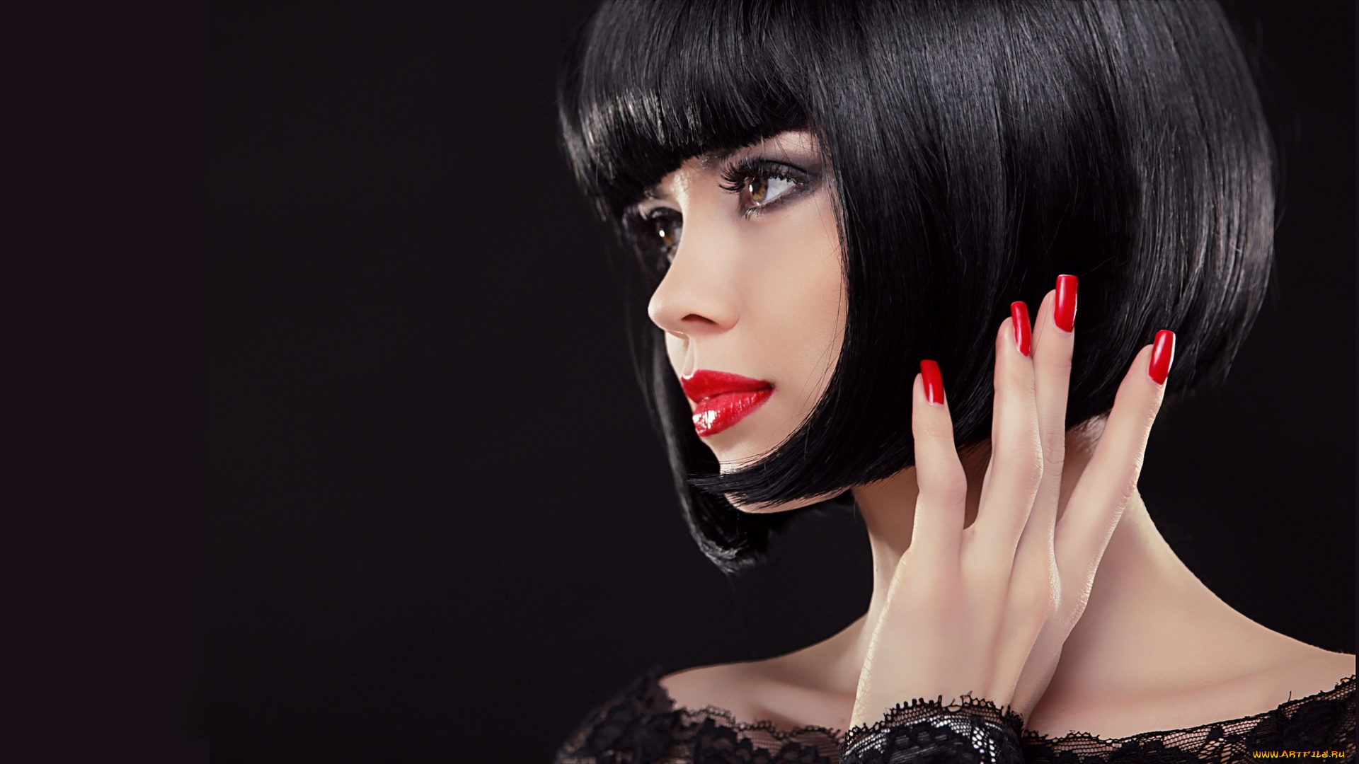 девушки, -, лица, , портреты, жгучая, брюнетка