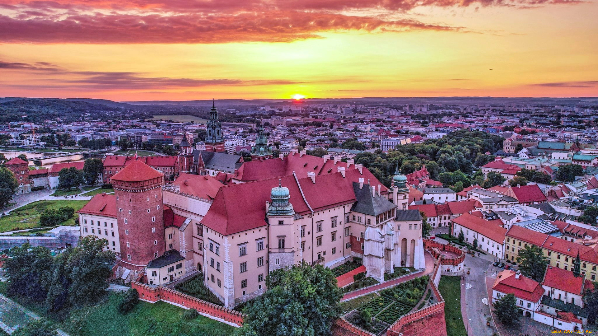 города, краков, , польша, панорама