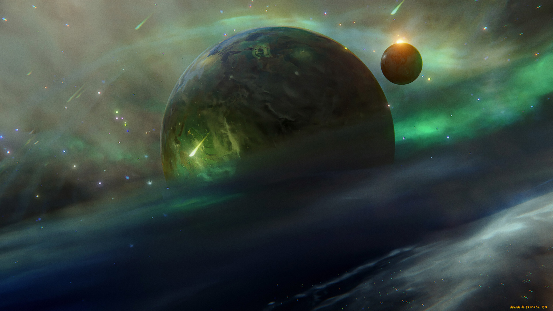 космос, арт, планета, спутник