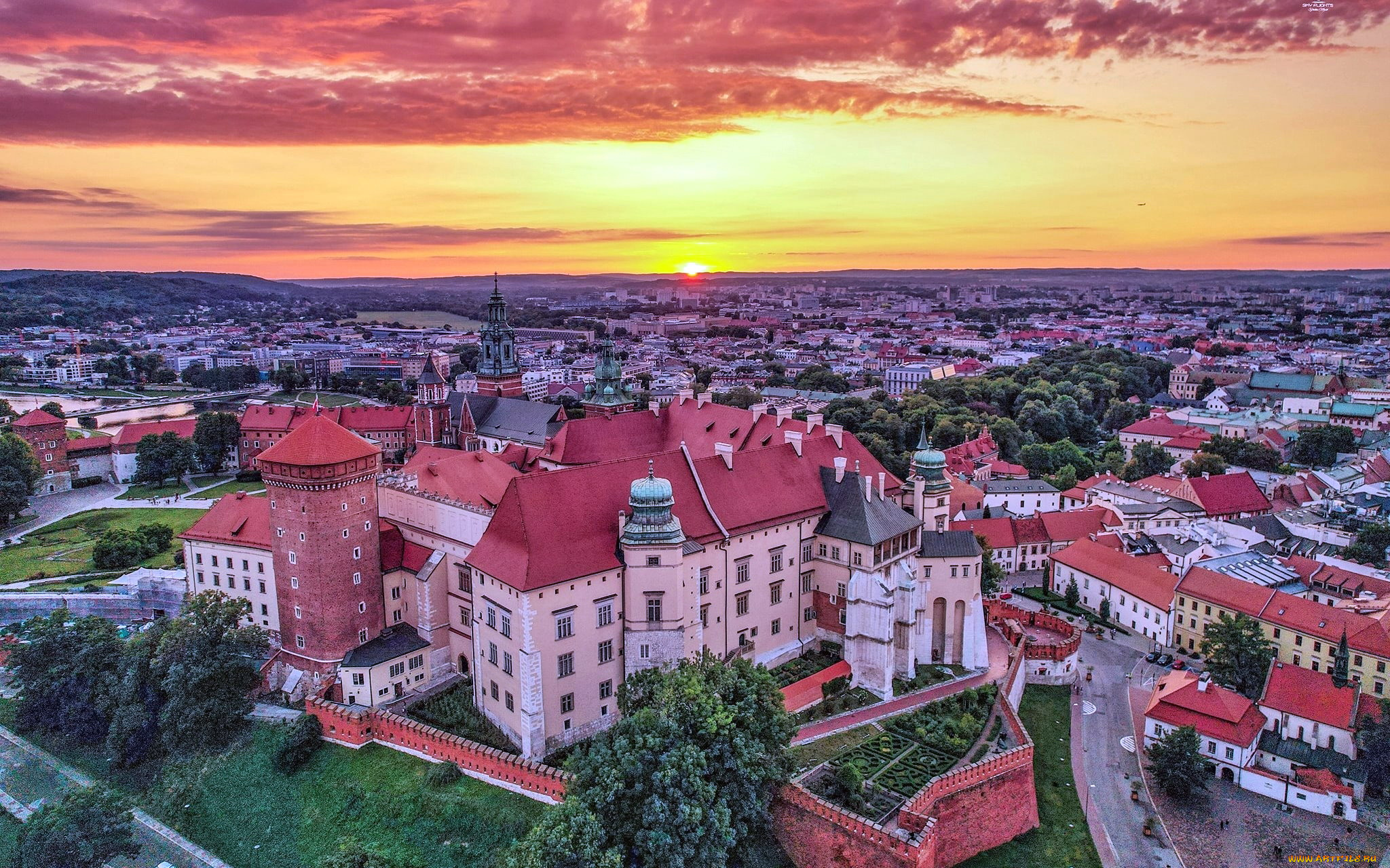 города, краков, , польша, панорама