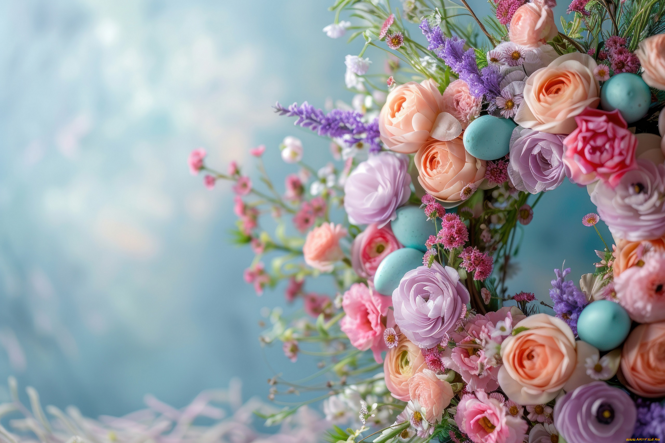 праздничные, пасха, яйца, цветы