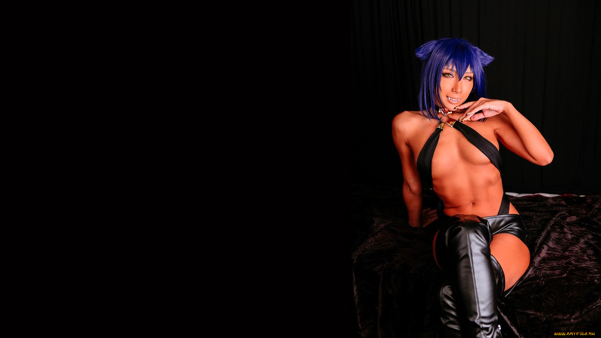 девушки, nonsummerjack, синие, волосы, наряд, шорты, сапоги