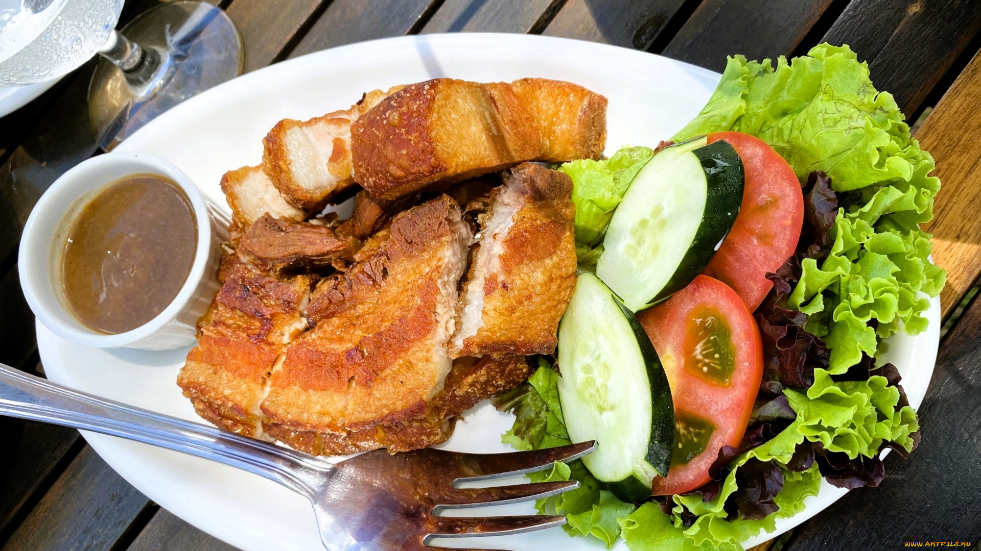 еда, мясные, блюда, соус, свинина, овощи