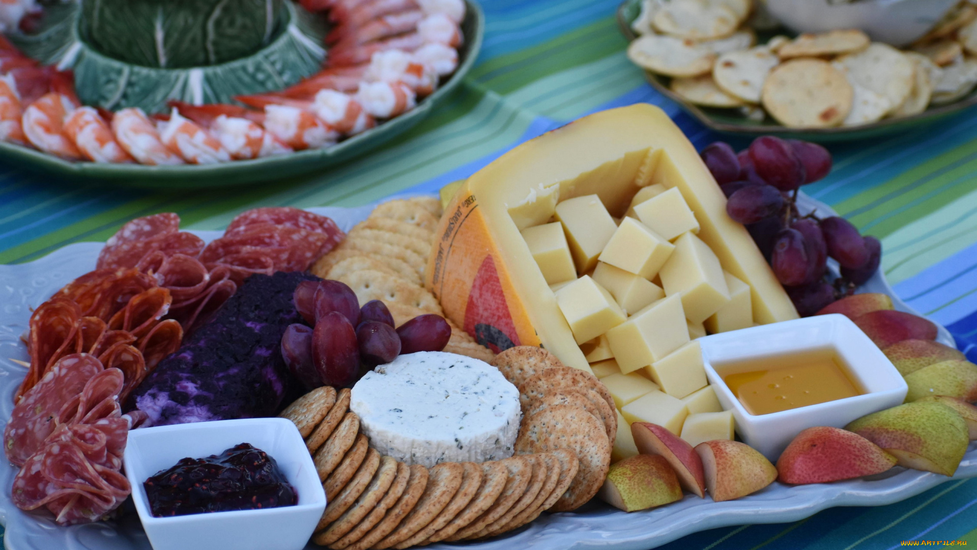 еда, разное, джем, сыр, фрукты, колбаса, мед, виноград
