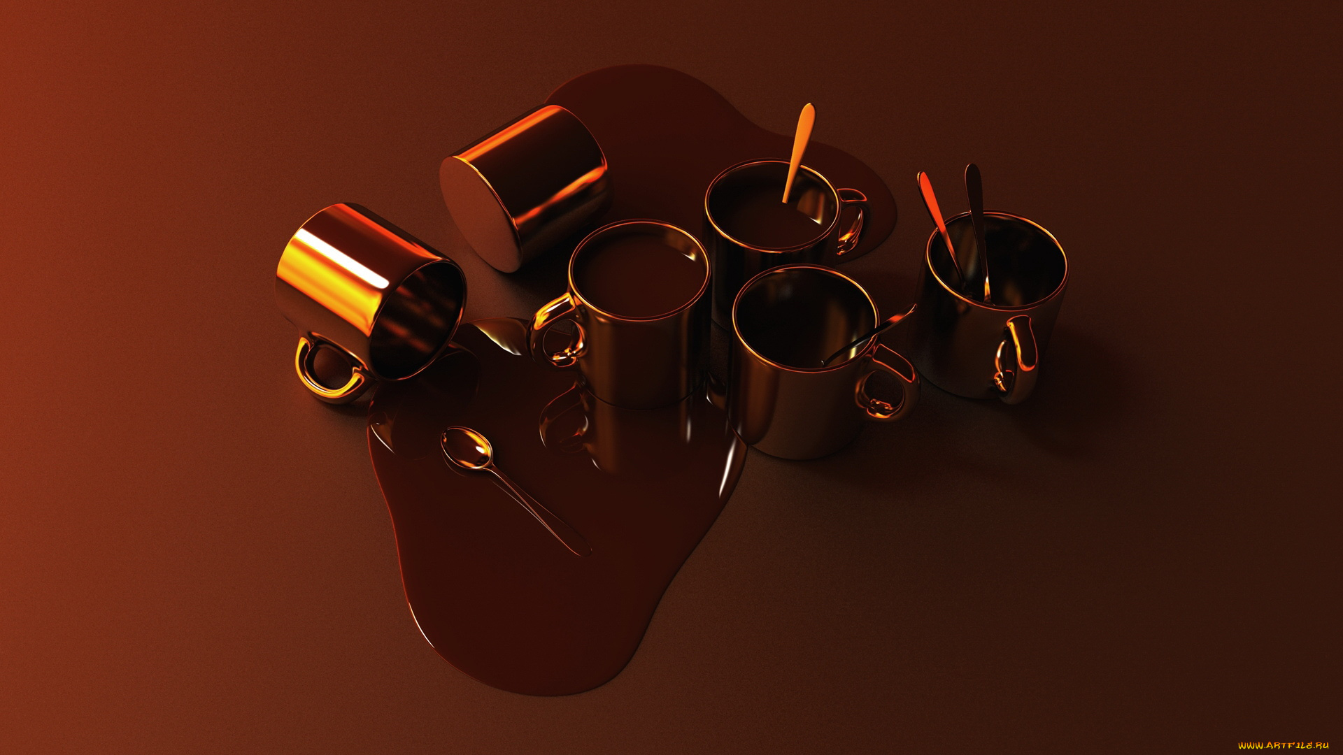 3д, графика, другое, стол, чашки, ложки