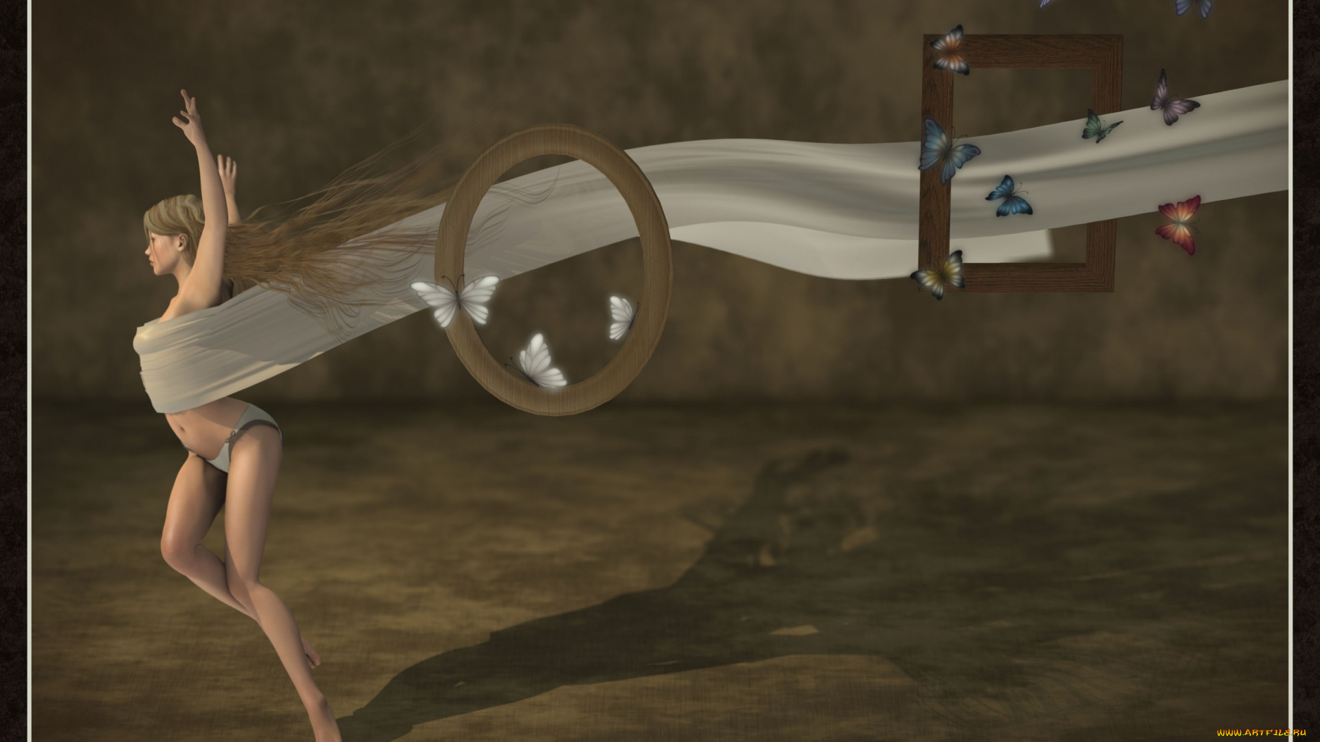 3д, графика, people, люди, девушка, бабочки