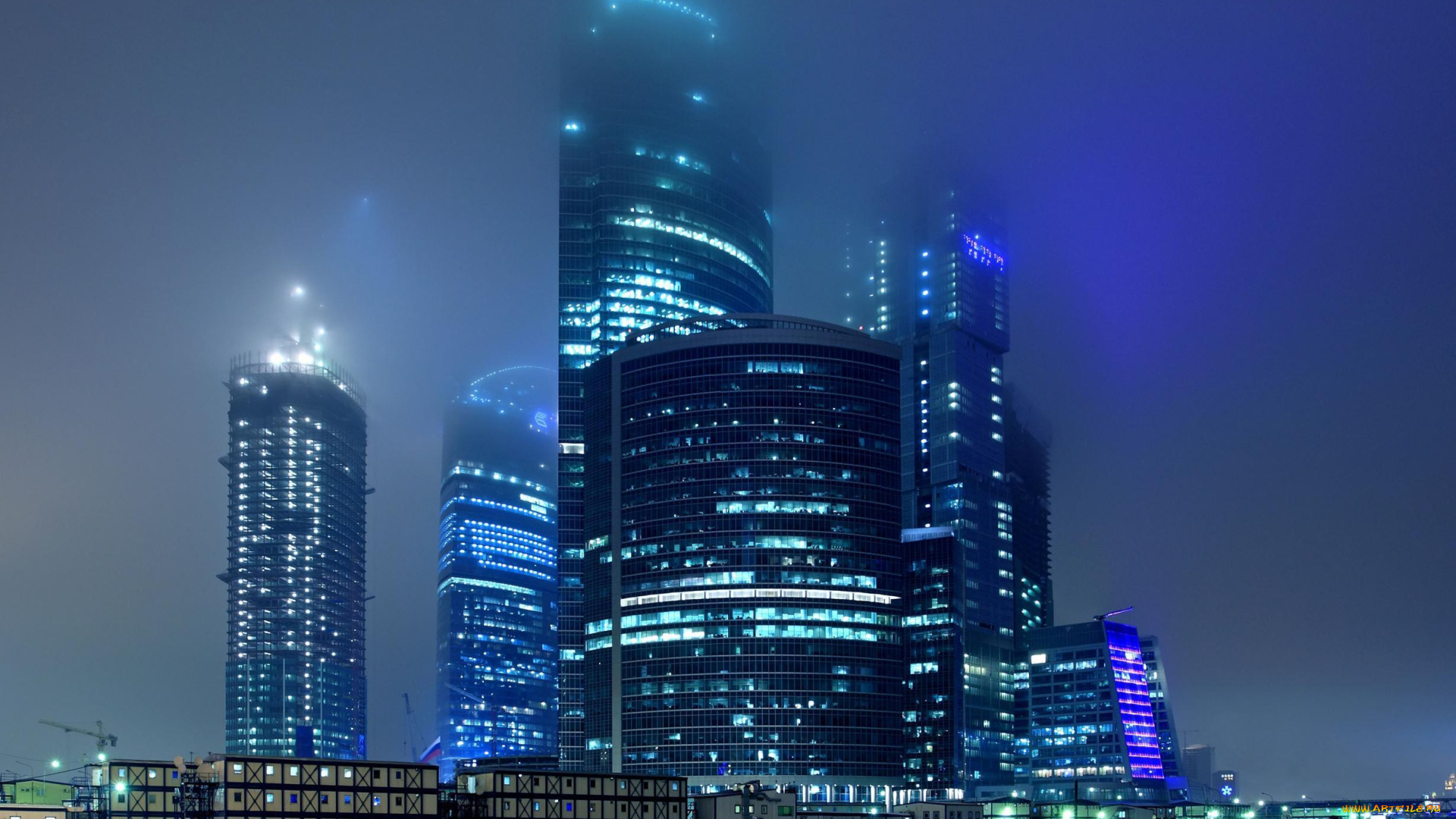 москва, сити, города, россия, постройка, город, ночь, туман, огни, деловой, центр, комплекс, небоскребы, москва-сити