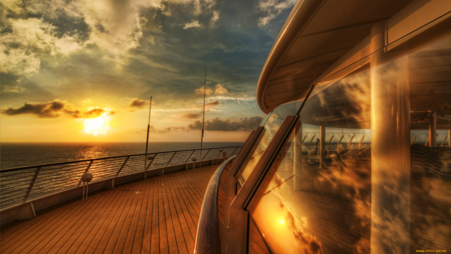 природа, восходы, закаты, океан, солнце, утро, палуба, круиз