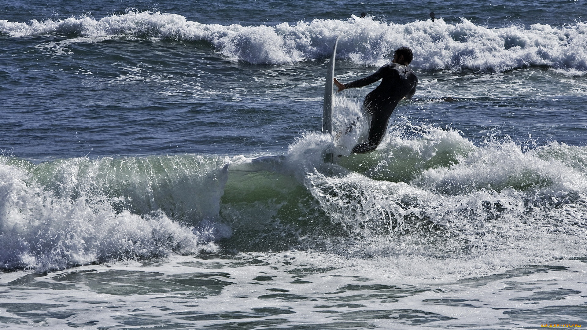 спорт, серфинг, волны, прибой, пена, брызги, сЁрфер, океан, море