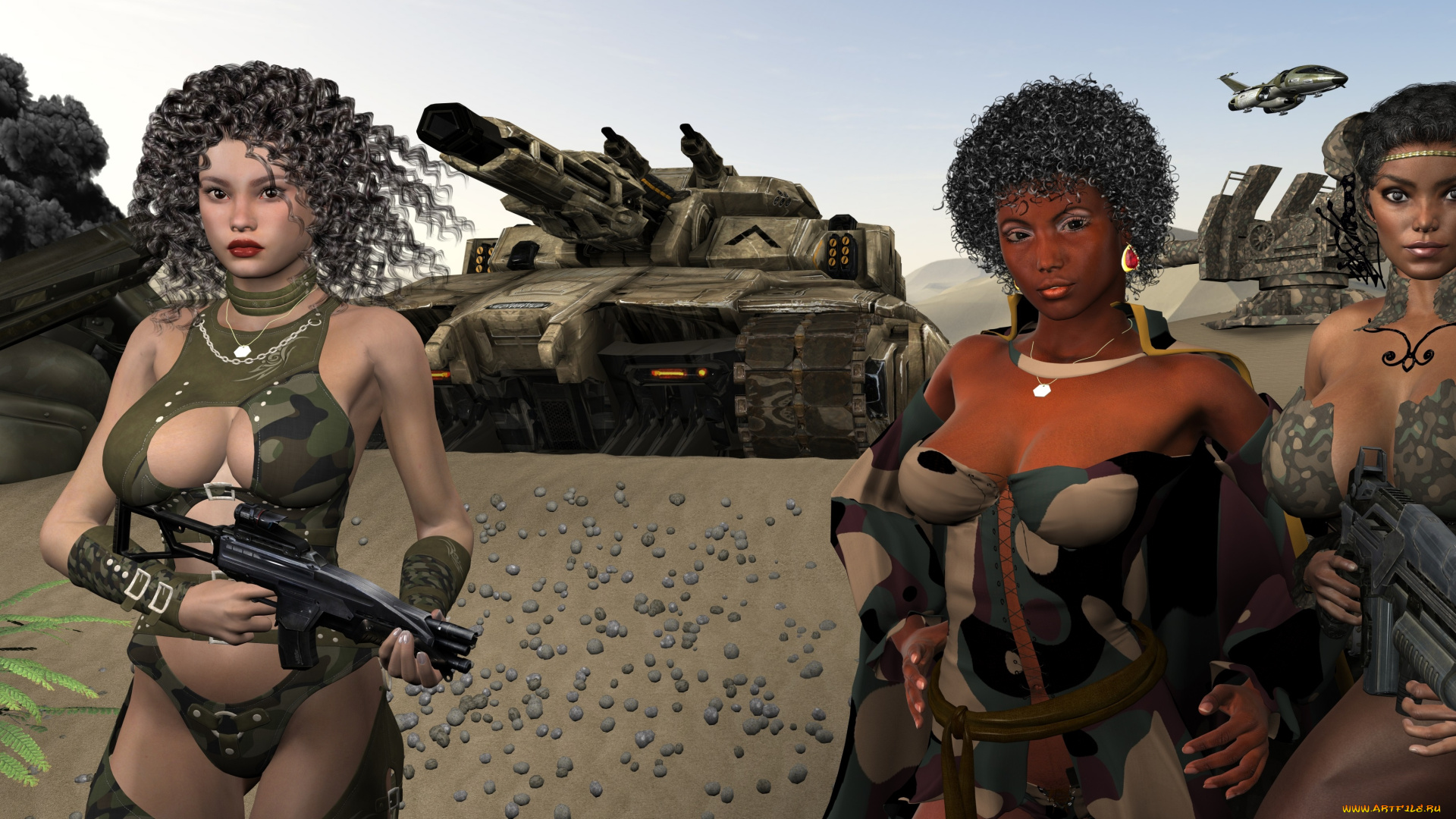 3д, графика, fantasy, фантазия, оружие, девушки