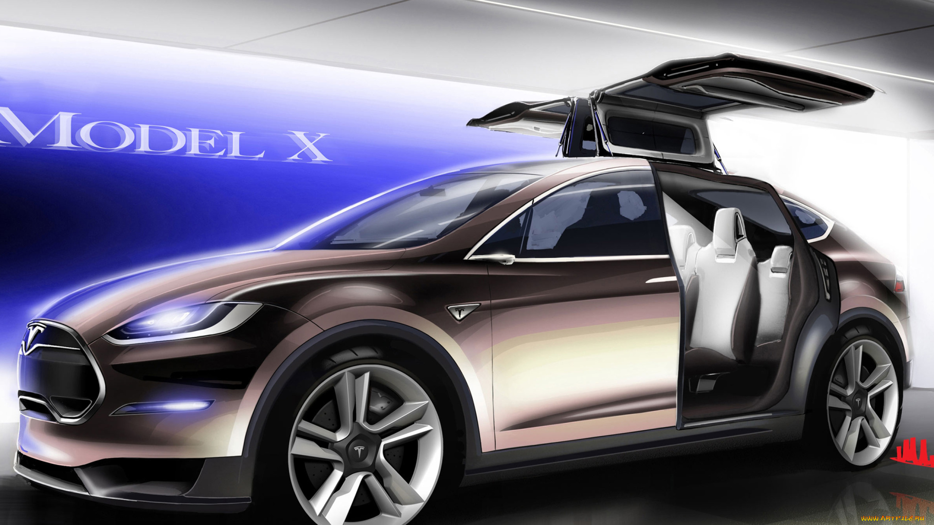 автомобили, рисованные, tesla