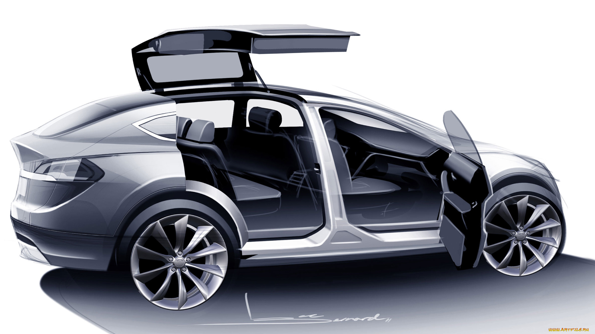 автомобили, рисованные, tesla