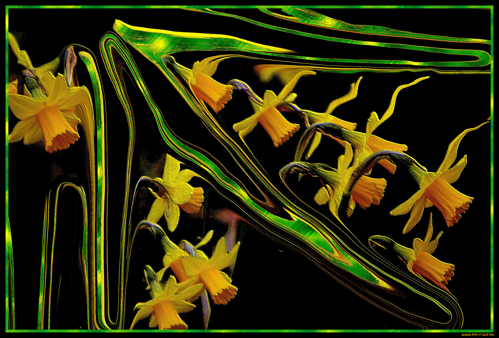 3д, графика, flowers, цветы, изгибы, линии, узор, цвета, фон