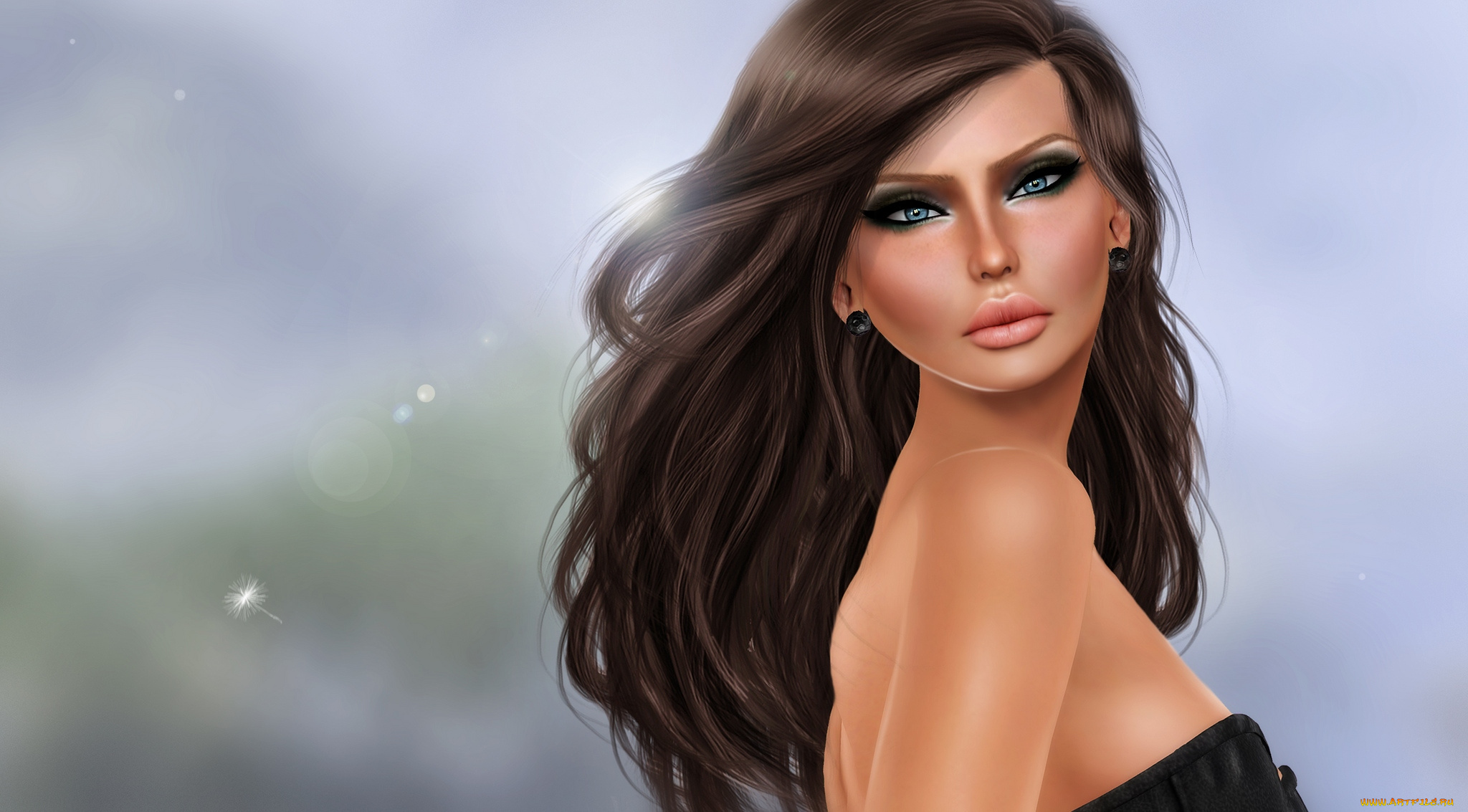 3д, графика, portraits, портрет, волосы, брюнетка