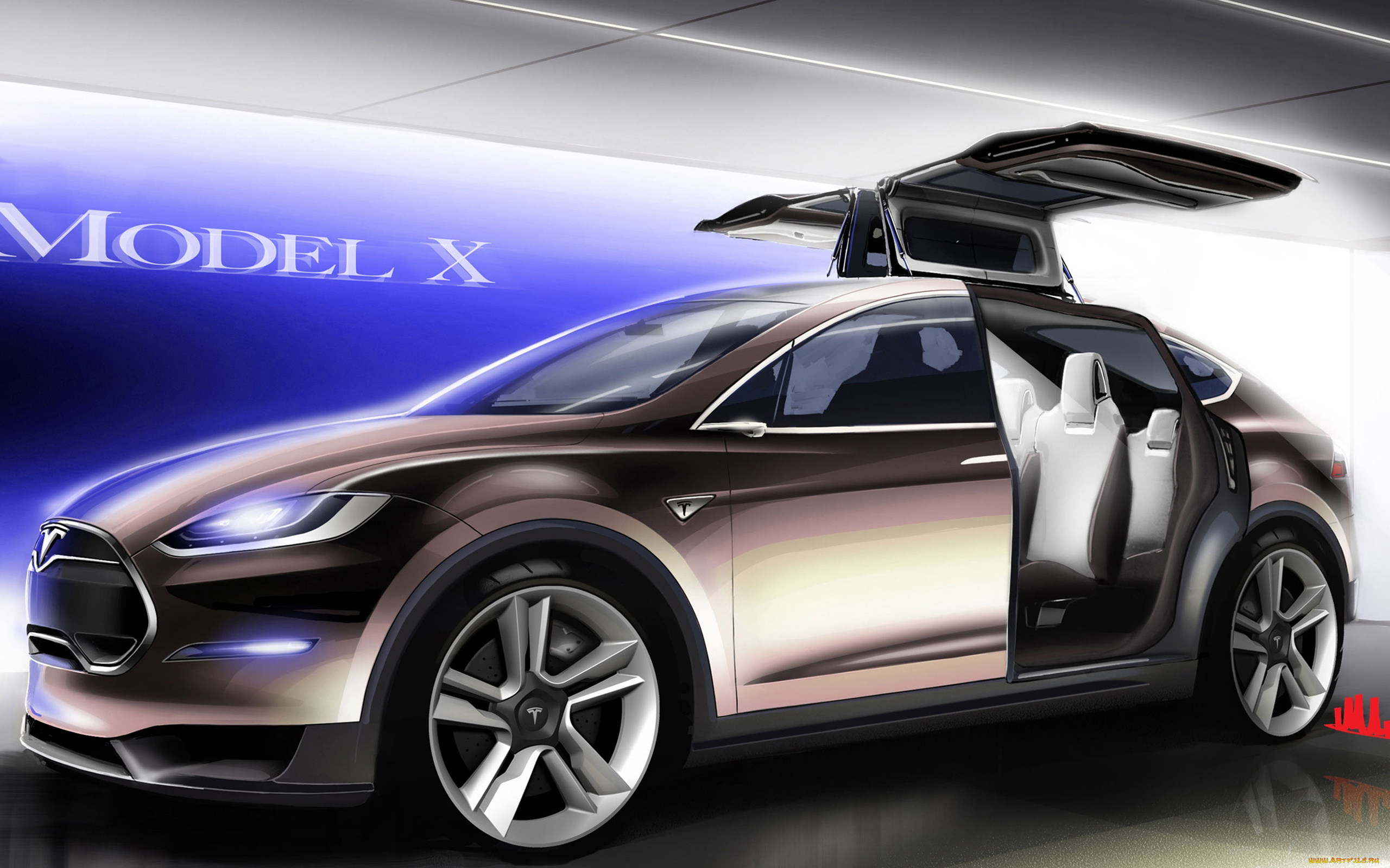 автомобили, рисованные, tesla