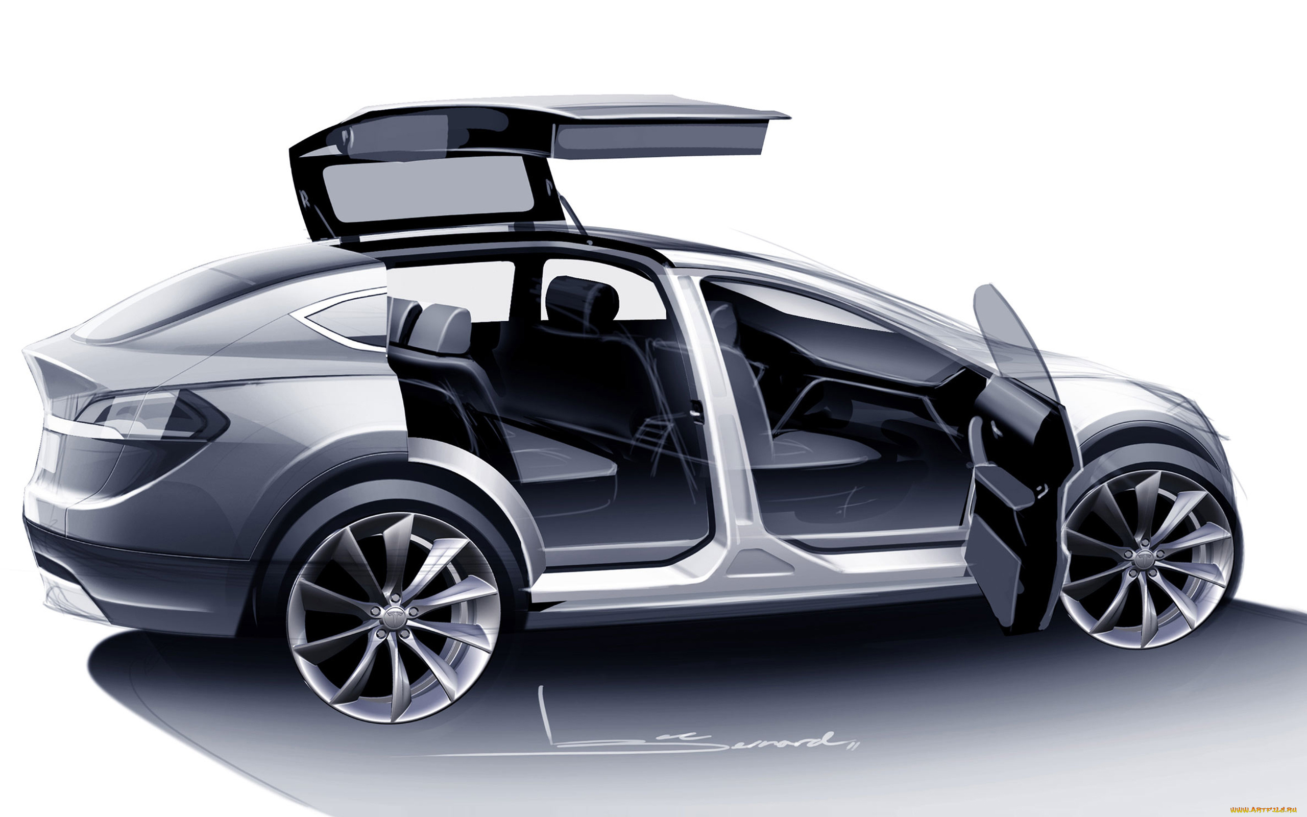 автомобили, рисованные, tesla