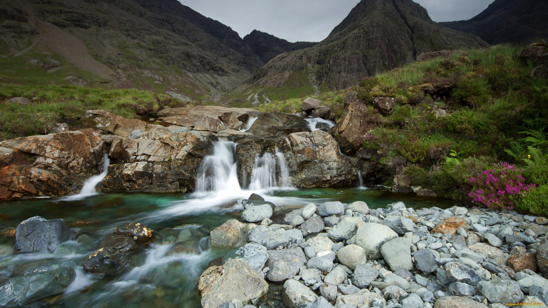 природа, реки, озера, поток, водопад, горы
