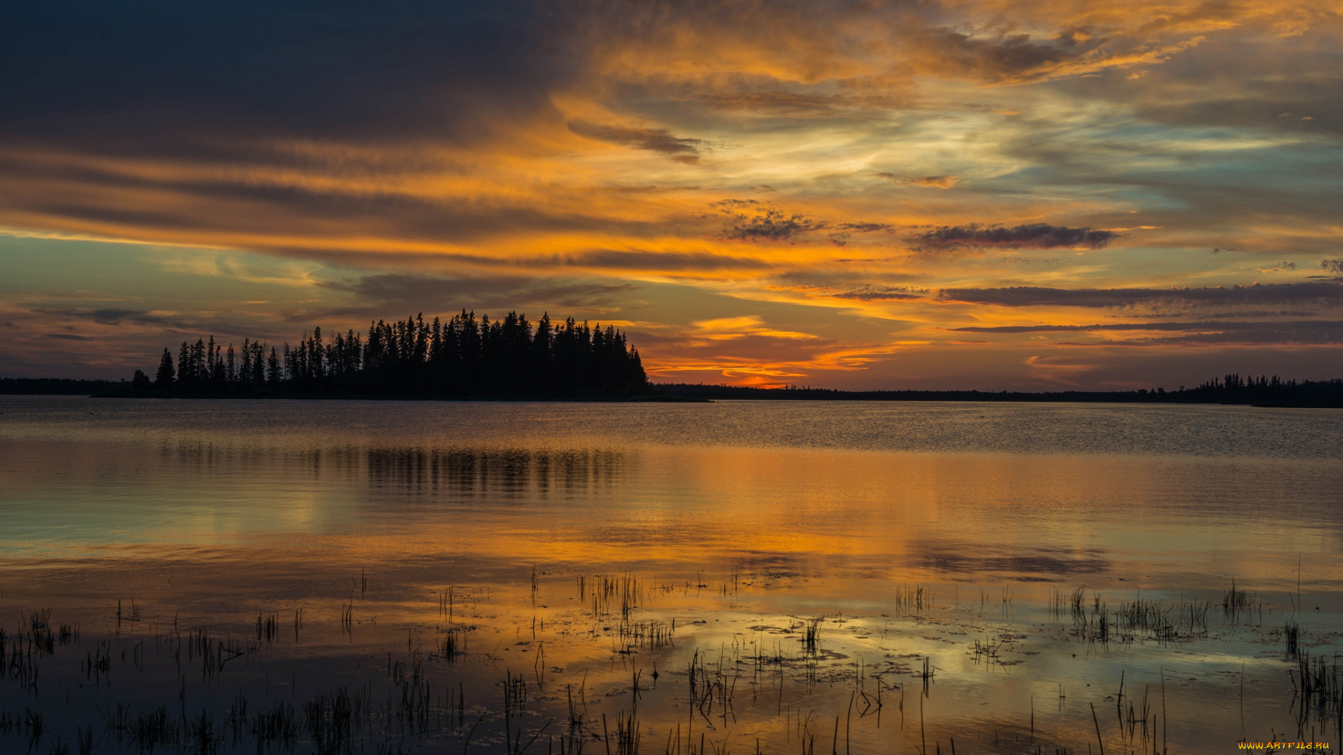 природа, восходы, закаты, озеро, зарево, сумрак, тучи