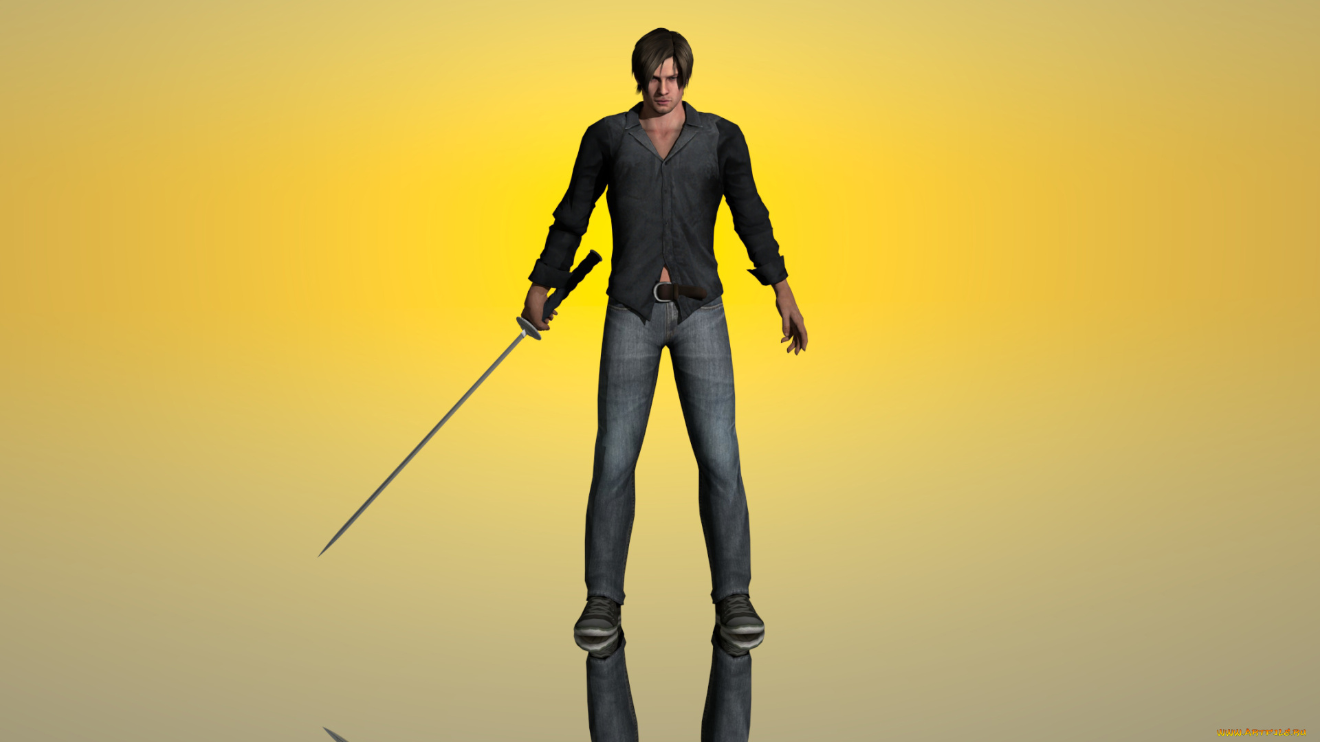 3д, графика, аниме, , anime, взгляд, оружие, мужчина, фон