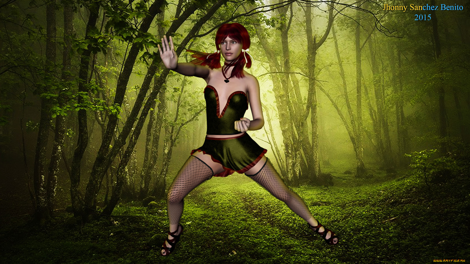 3д, графика, люди, , people, девушка, взгляд, фон, поза, рыжая, чулки