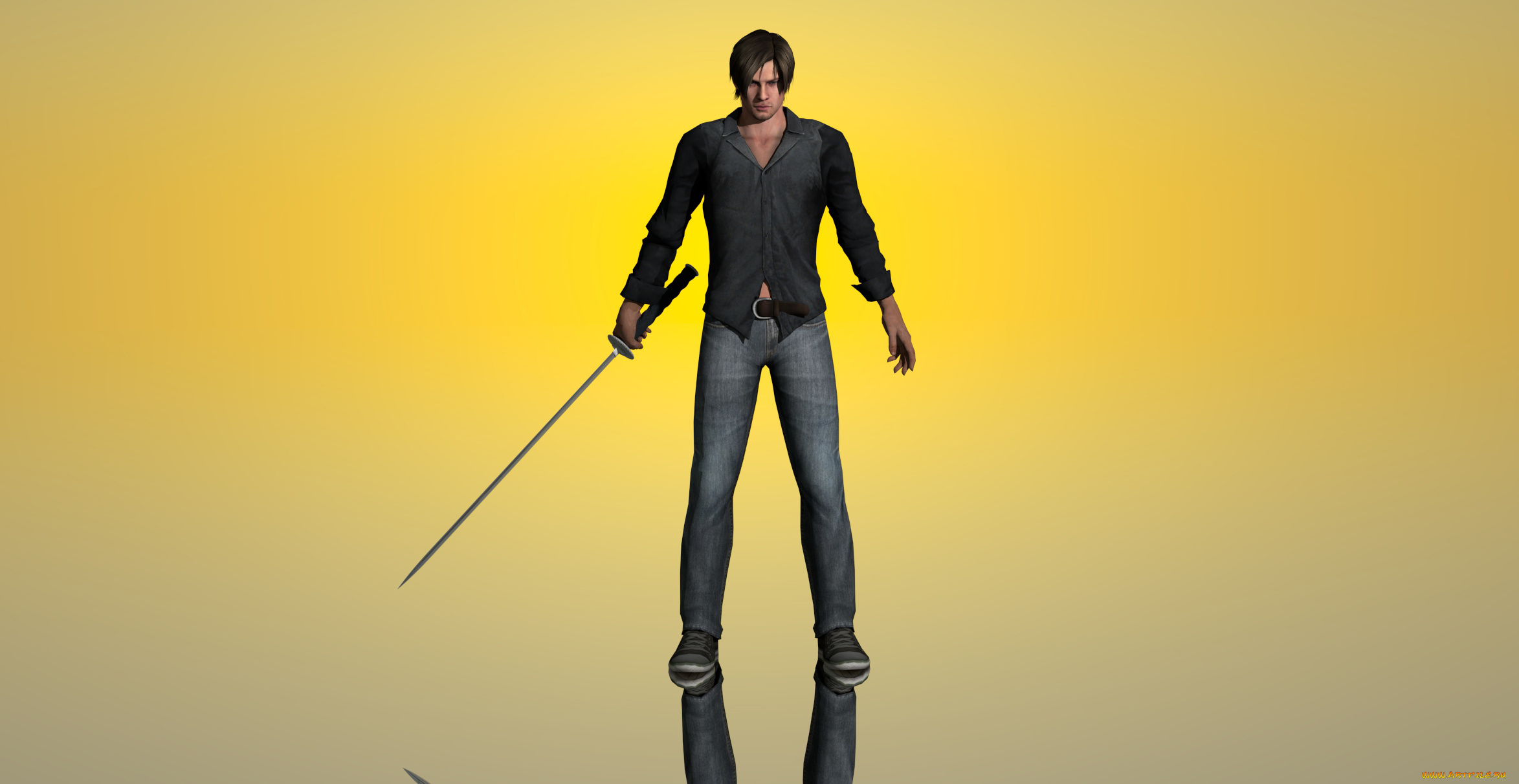 3д, графика, аниме, , anime, взгляд, оружие, мужчина, фон