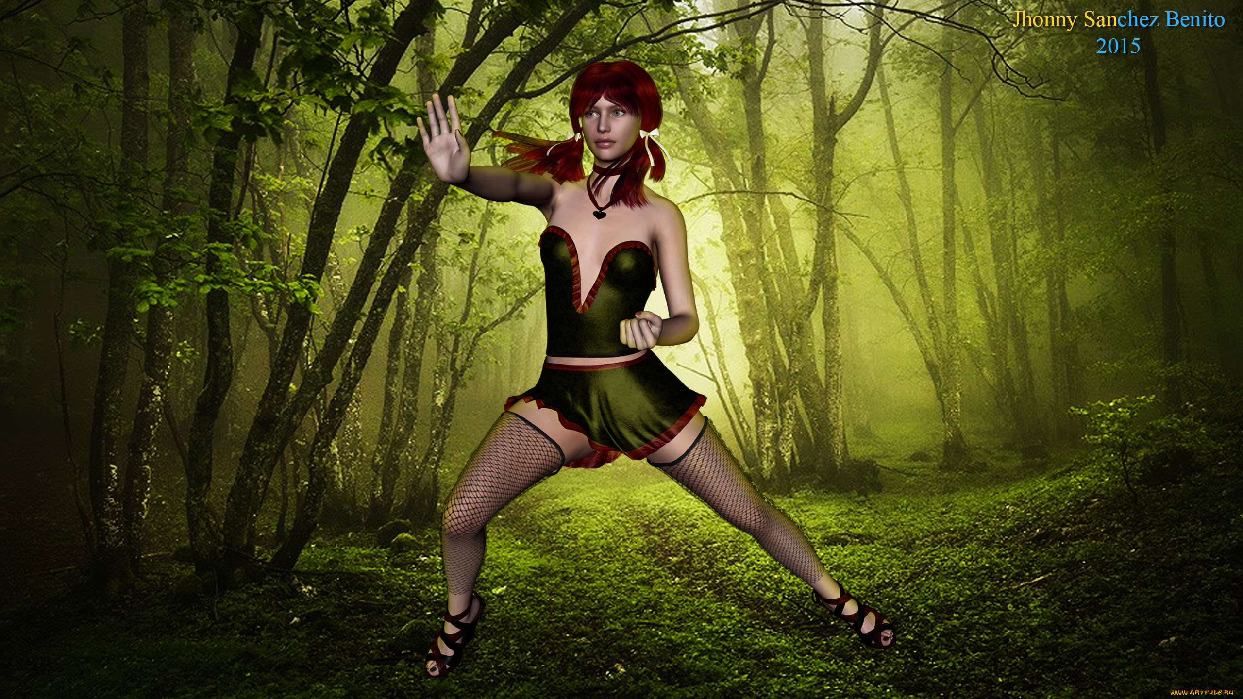 3д, графика, люди, , people, девушка, взгляд, фон, поза, рыжая, чулки