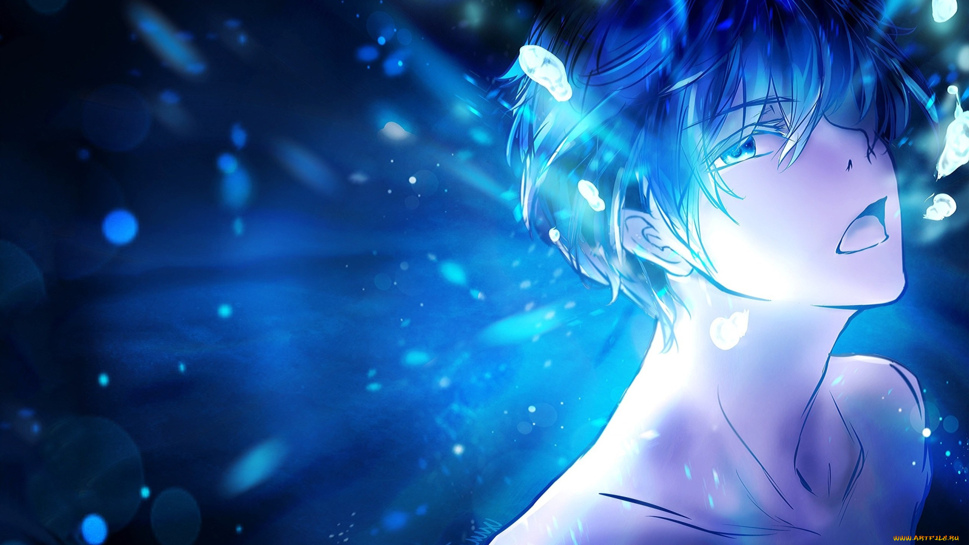 аниме, free, парень, вода