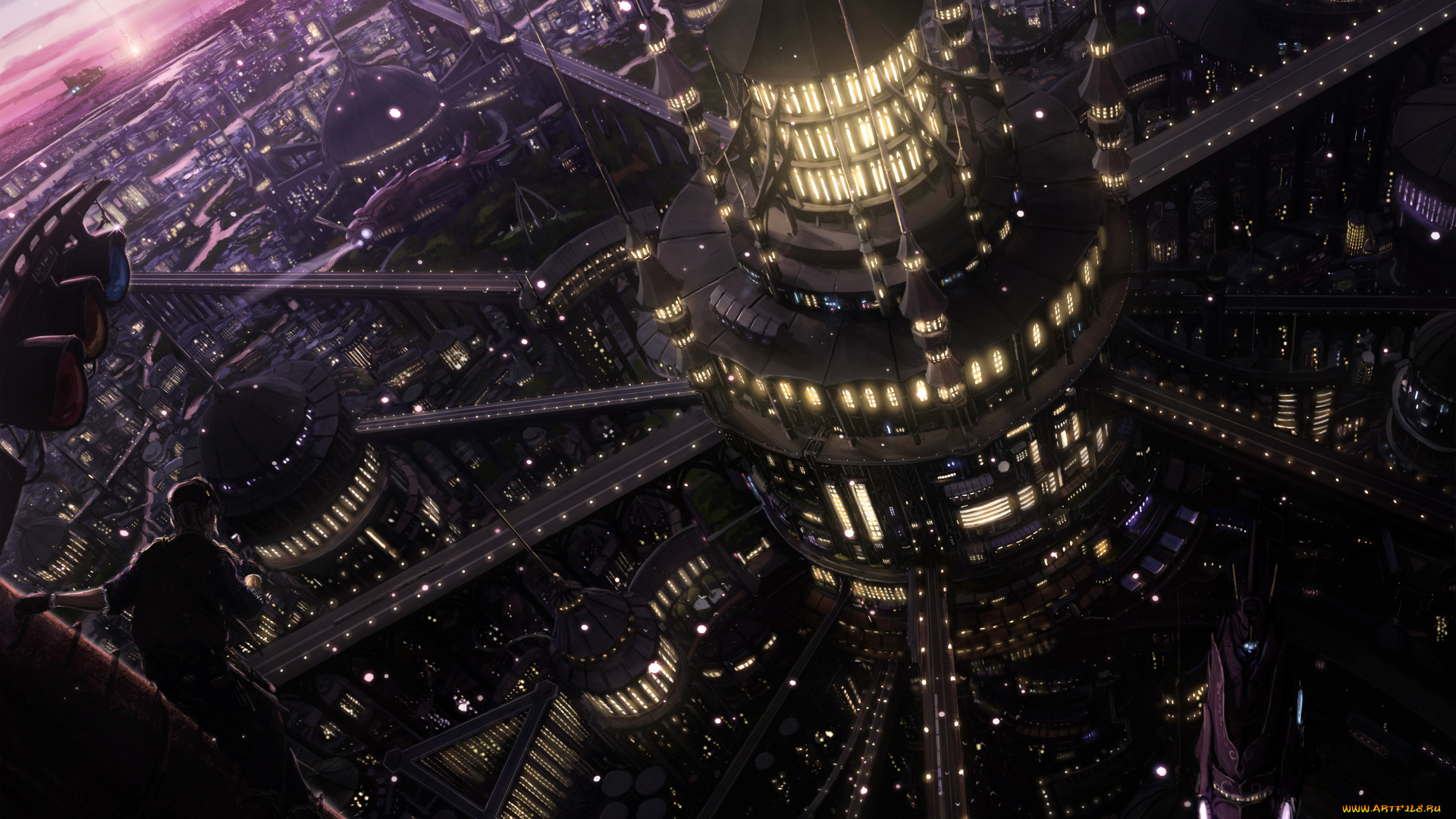 аниме, город, , улицы, , здания, арт, makkou4, фантастика