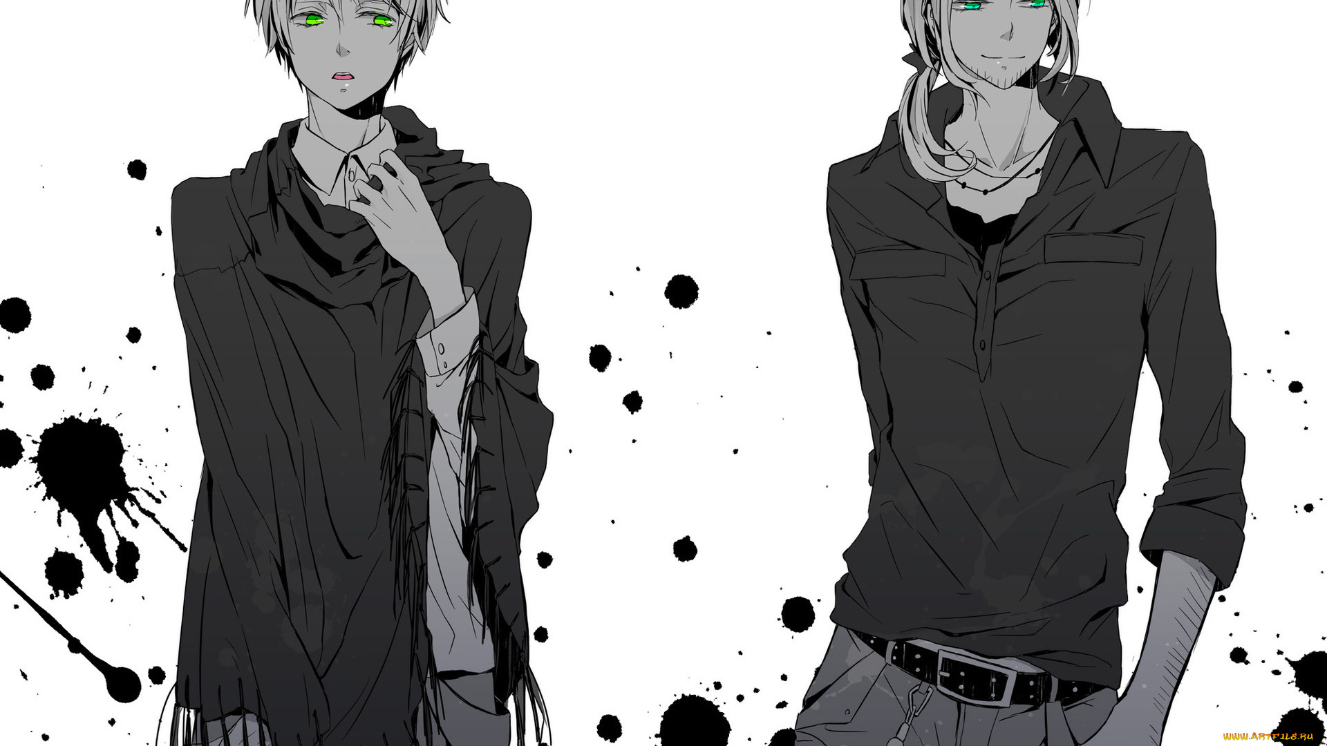 аниме, hetalia, , axis, powers, axis, powers, france, england, англия, франция, парни, зеленые, глаза, кляксы, ремень, плед, чб