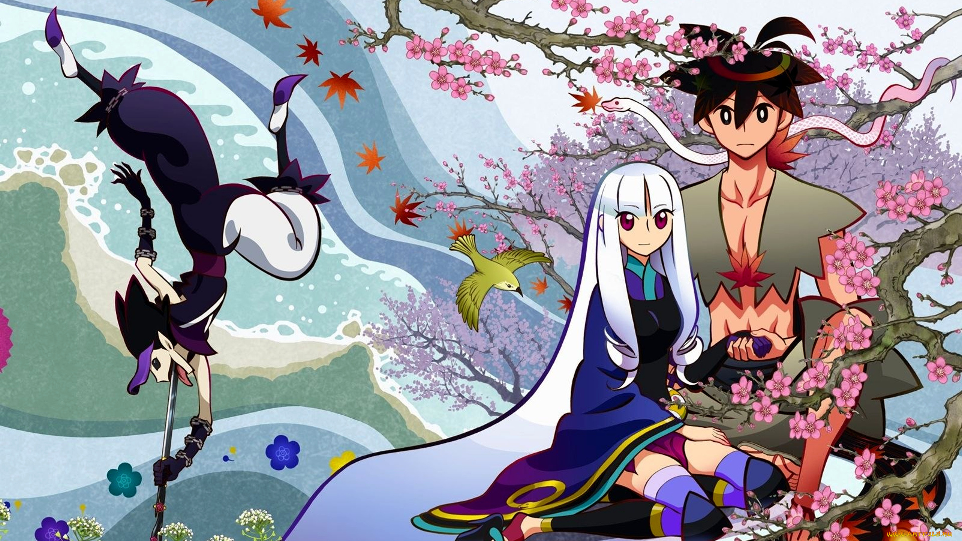 аниме, katanagatari, девушка, взгляд, фон, парень