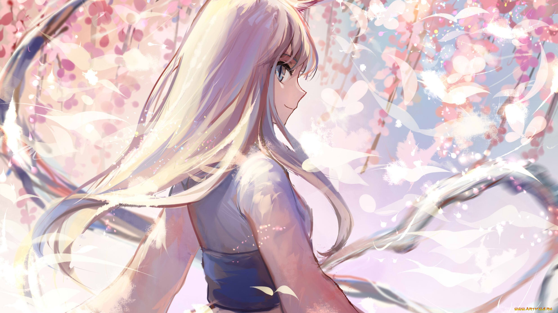 аниме, pixiv, fantasia, девушка, весна