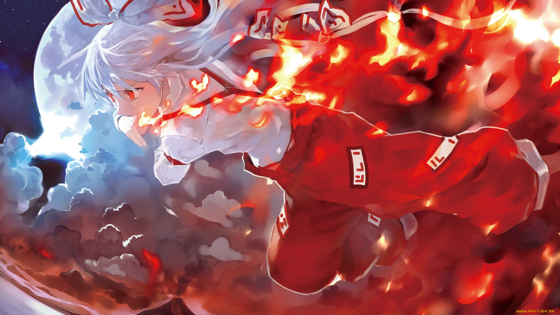 аниме, touhou, bob, fujiwara, no, mokou