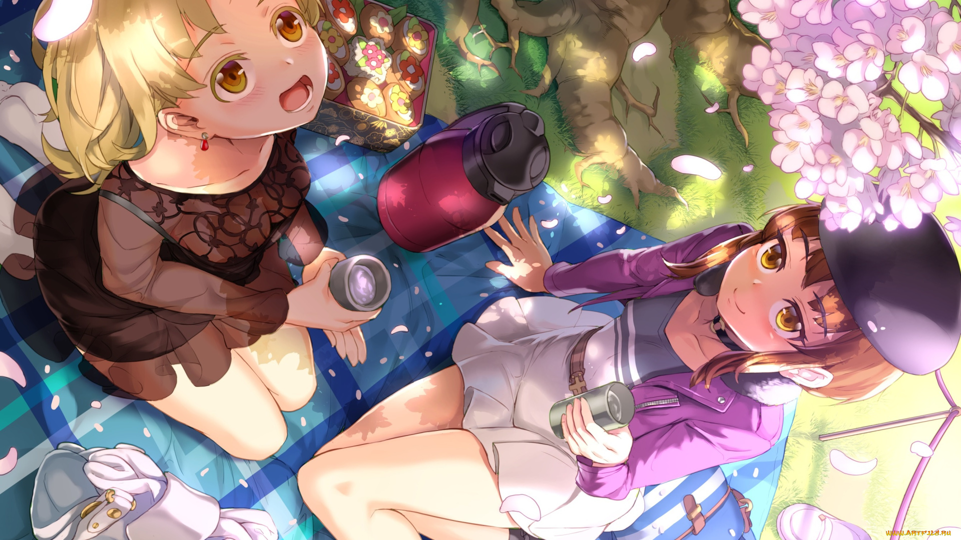 аниме, unknown, , другое, арт, весна, пикник, девочки