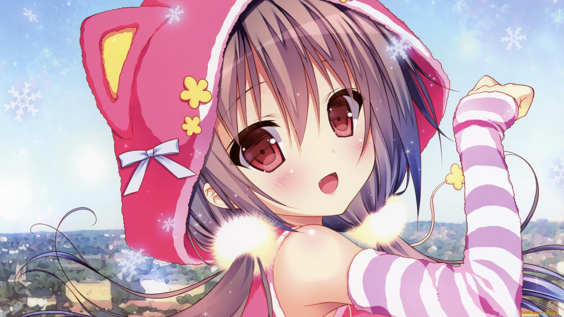 аниме, unknown, , другое, капюшон, город, девочка