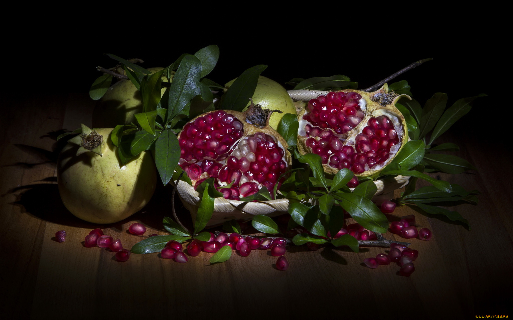 еда, гранат, фон, фрукты, гранаты