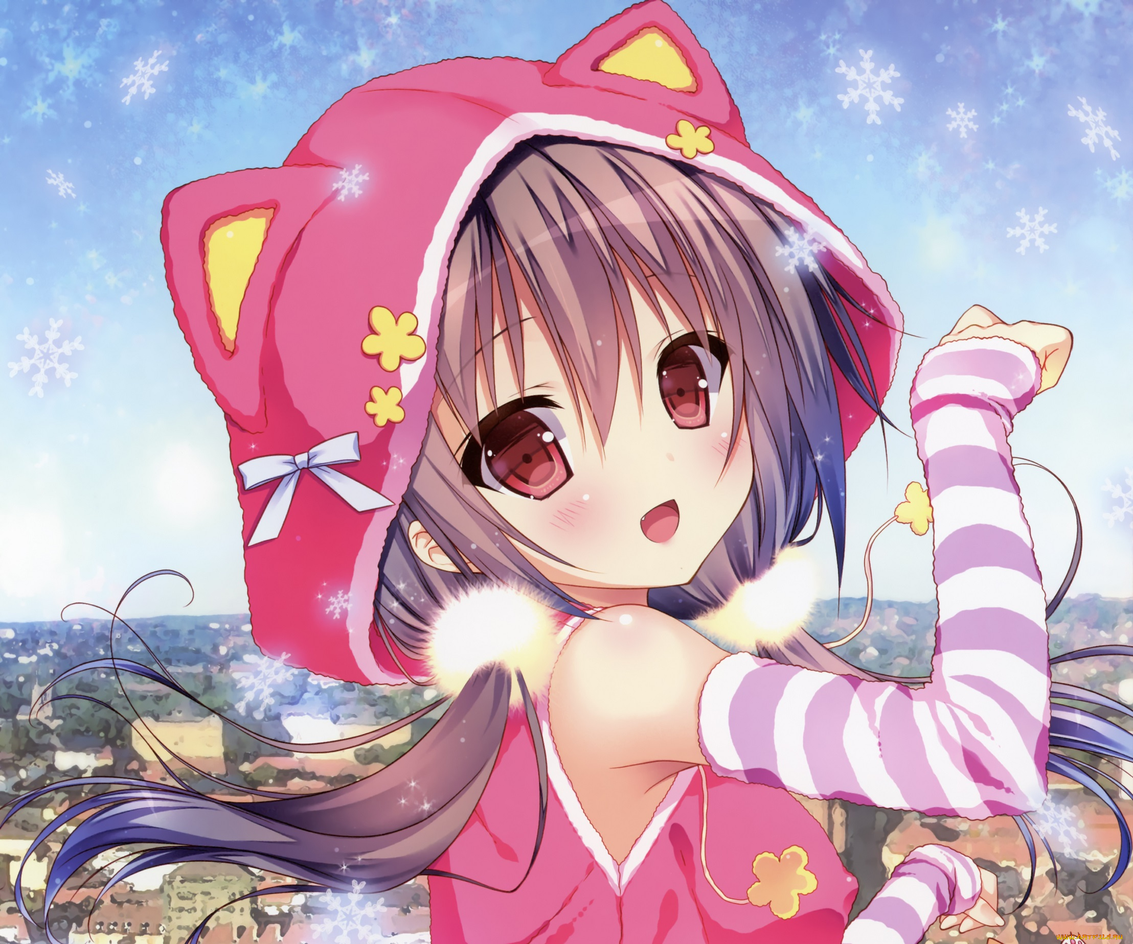 аниме, unknown, , другое, капюшон, город, девочка