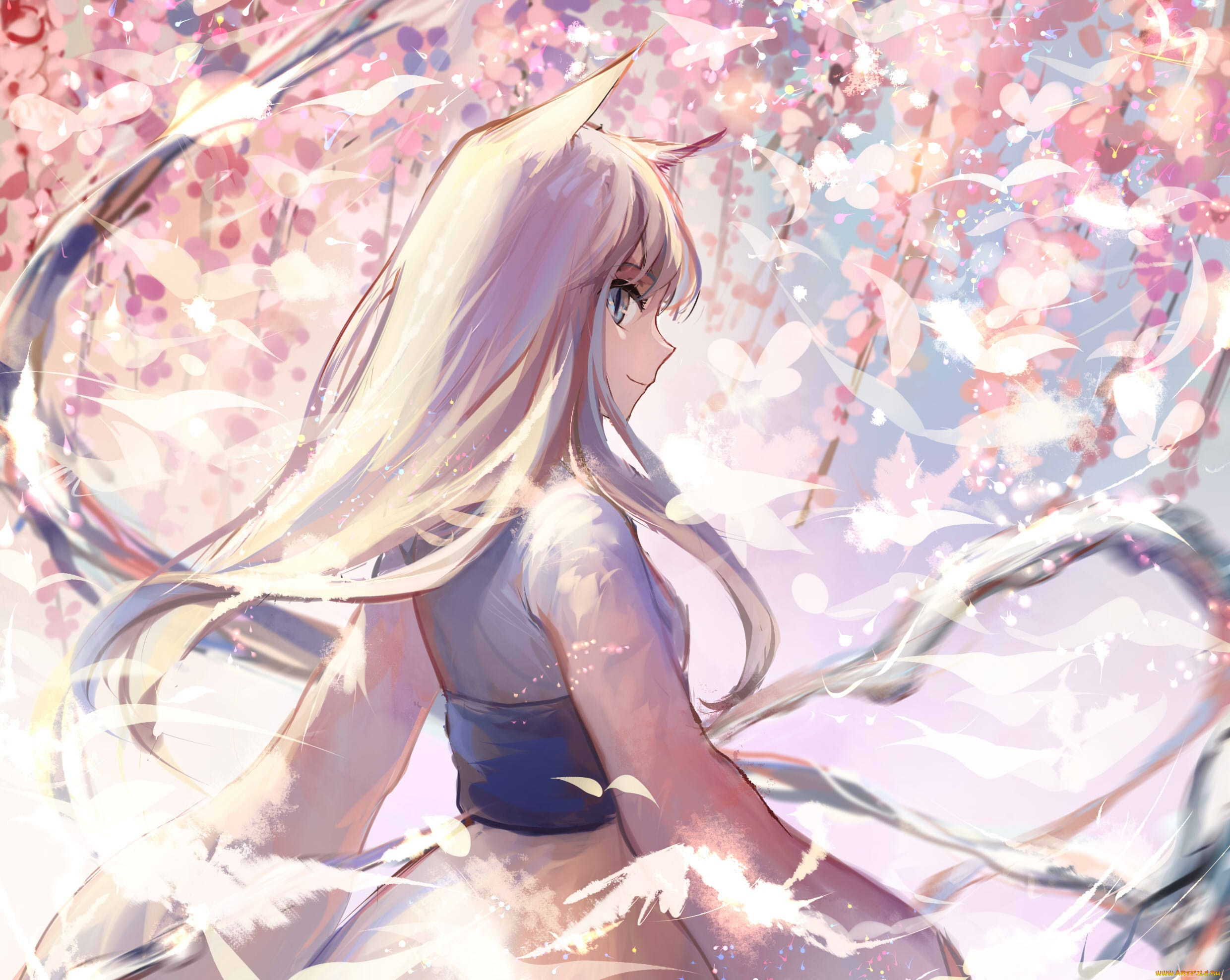 аниме, pixiv, fantasia, девушка, весна