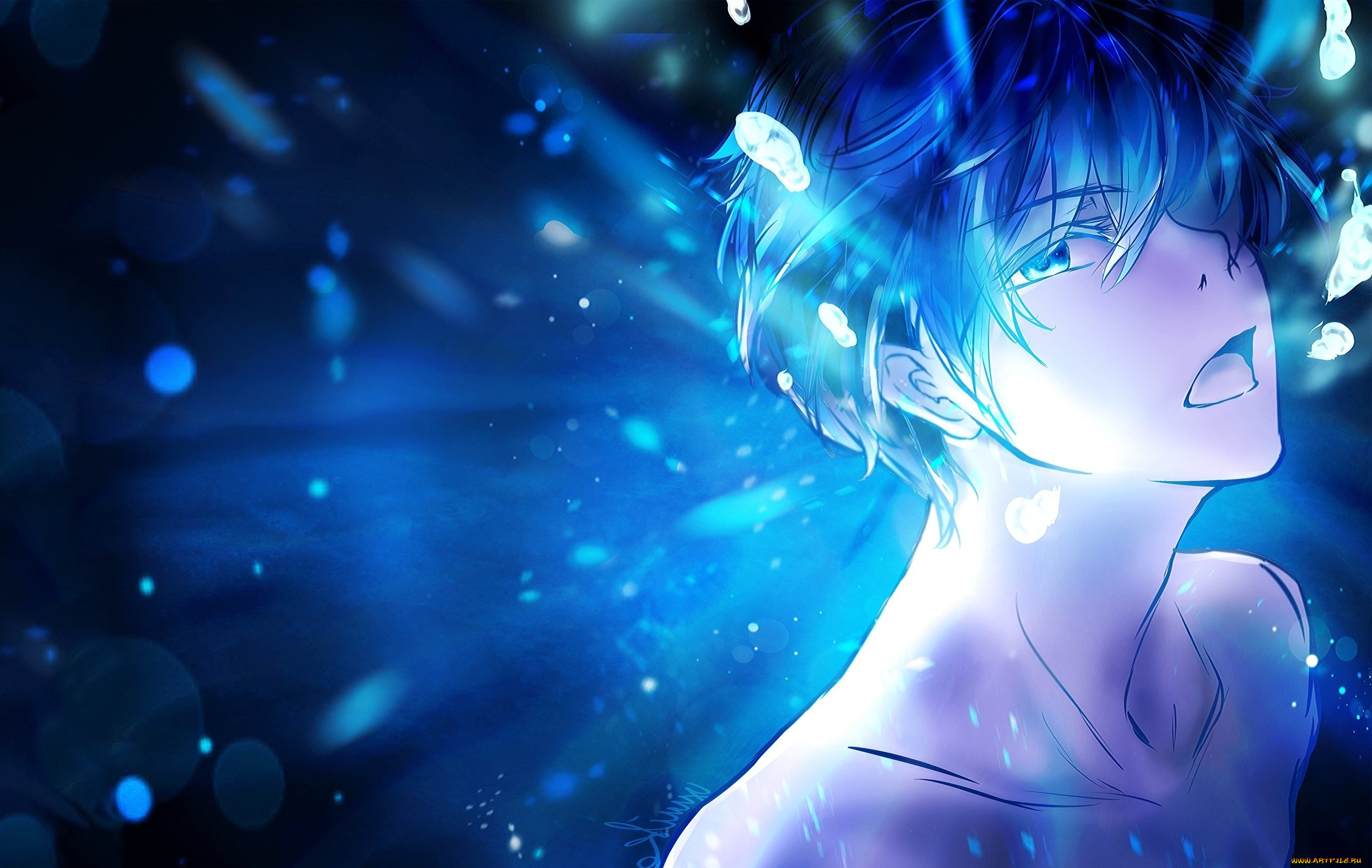 аниме, free, парень, вода