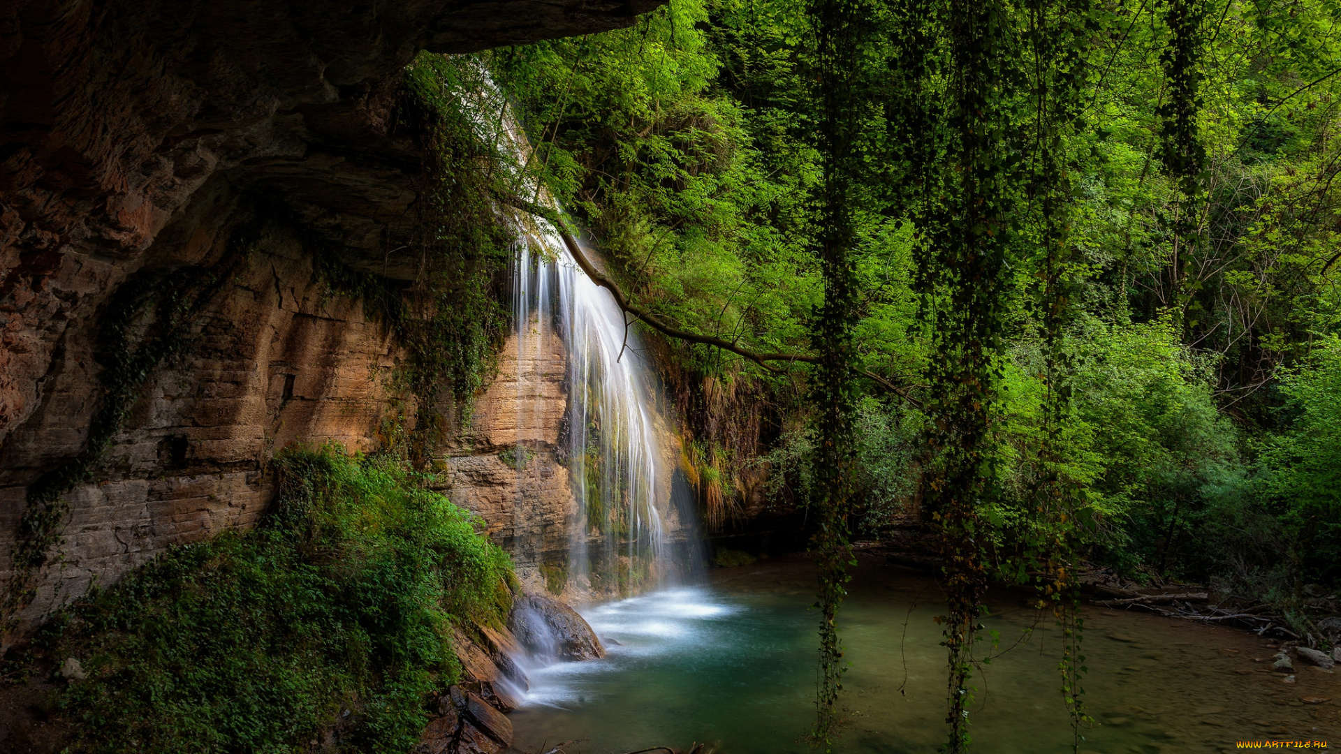 природа, водопады, лес, река, водопад