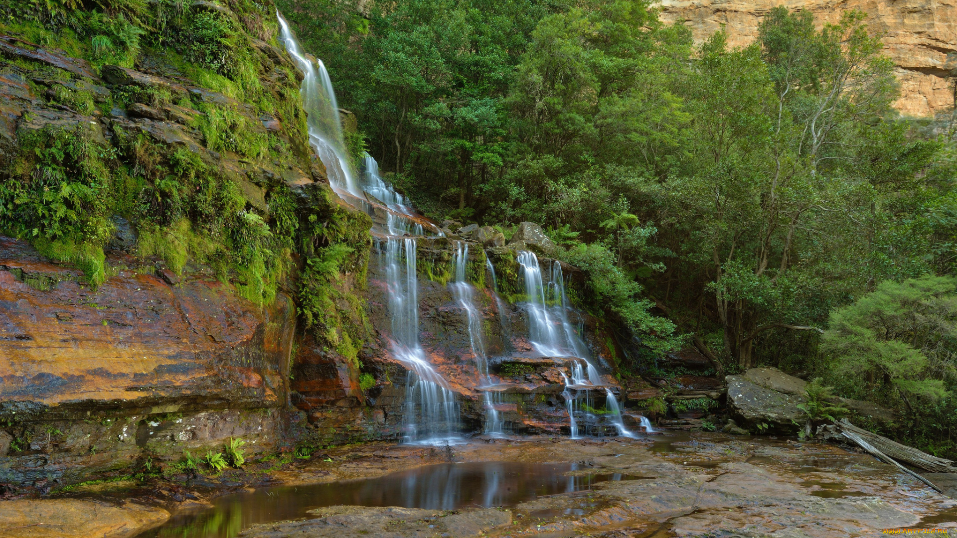 природа, водопады, лес, река, водопад