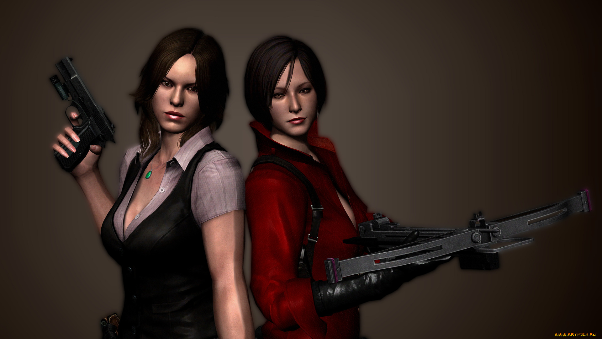 рисованное, комиксы, девушки, фон, взгляд, оружие