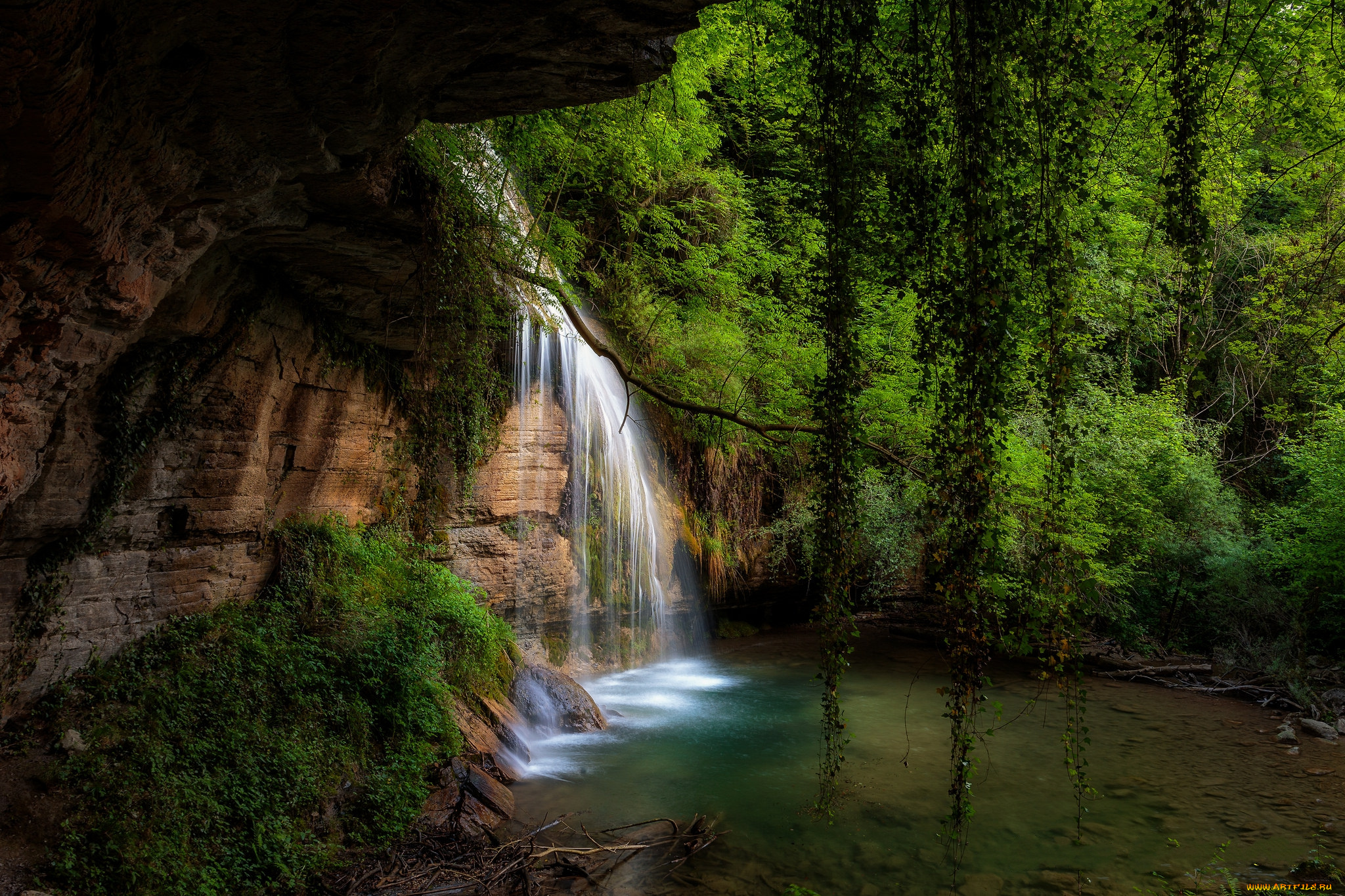 природа, водопады, лес, река, водопад